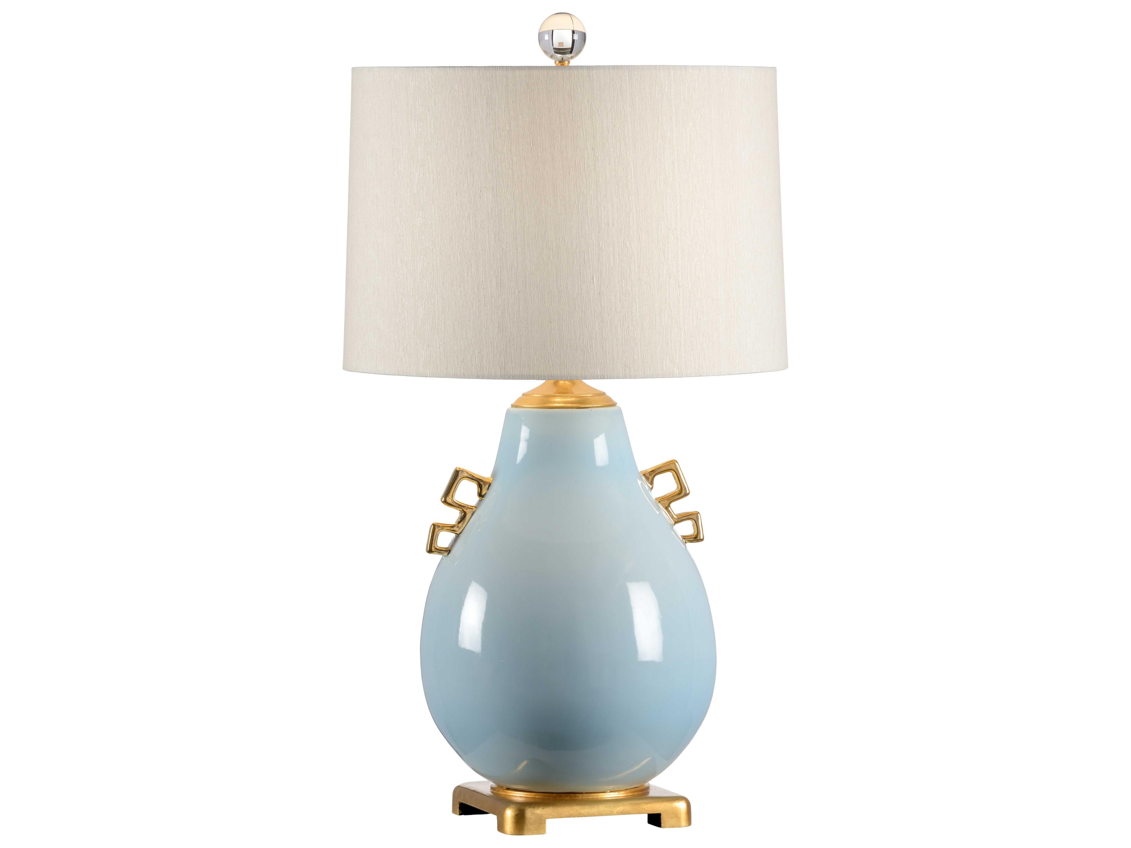 Ming Powder Blue Cream Raw Silk Buffet Lamp