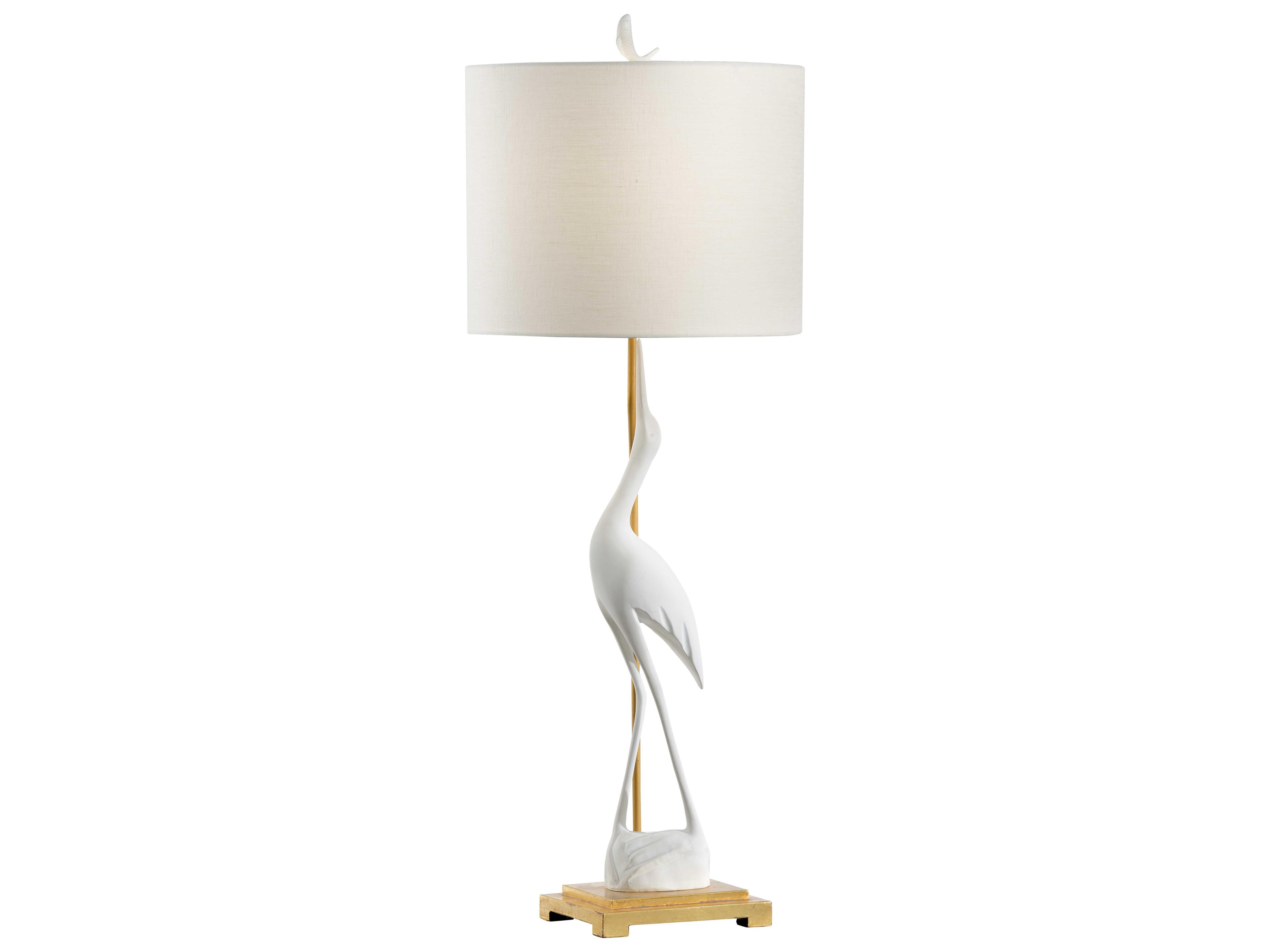 Wildwood Crane Matte White Off Linen Gold Buffet Lamp