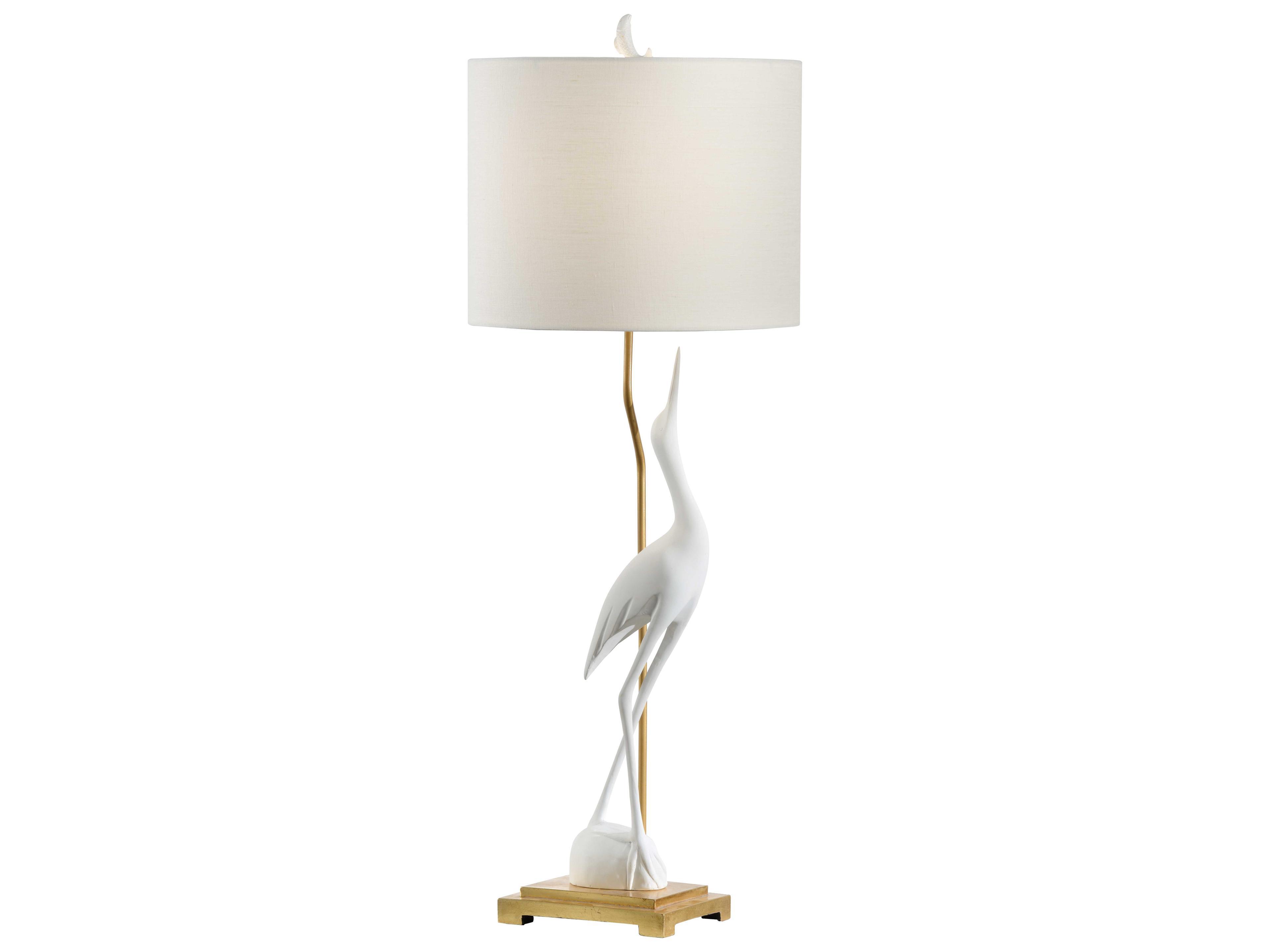 Crane Matte White Off Linen Gold Buffet Lamp