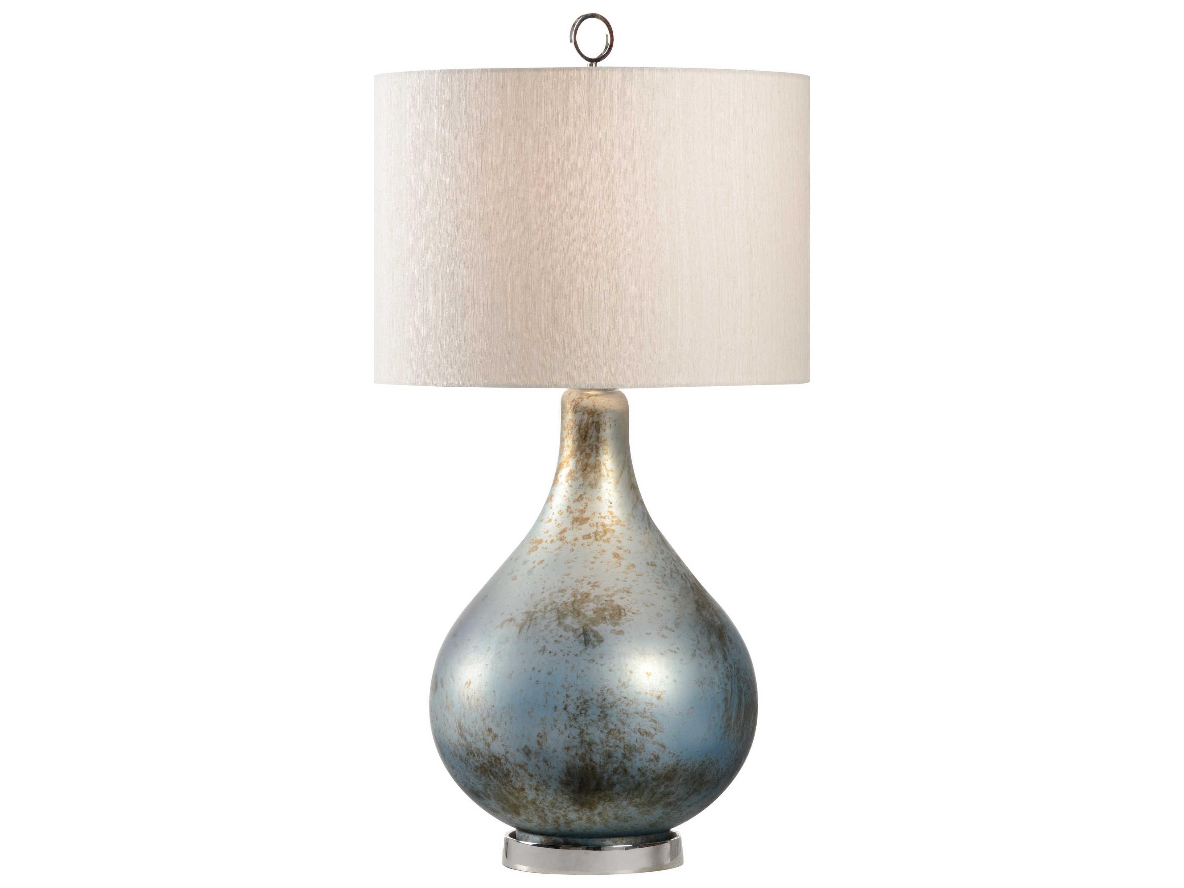 Blue Misty Mist Cream Raw Silk Nickel Buffet Lamp