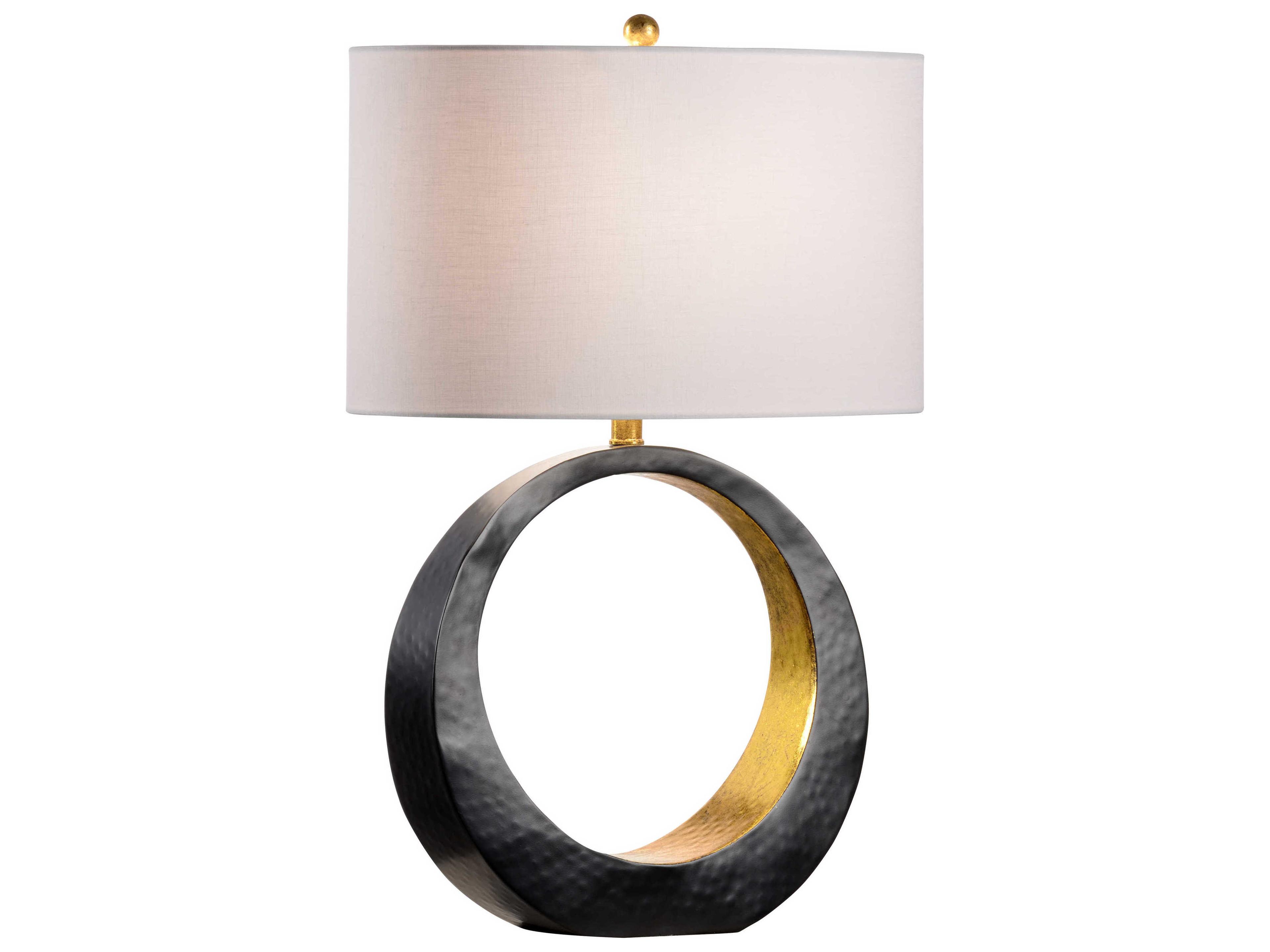 Wildwood Ophelia Matte Black Antique Gold Leaf Off White Linen Buffet Lamp