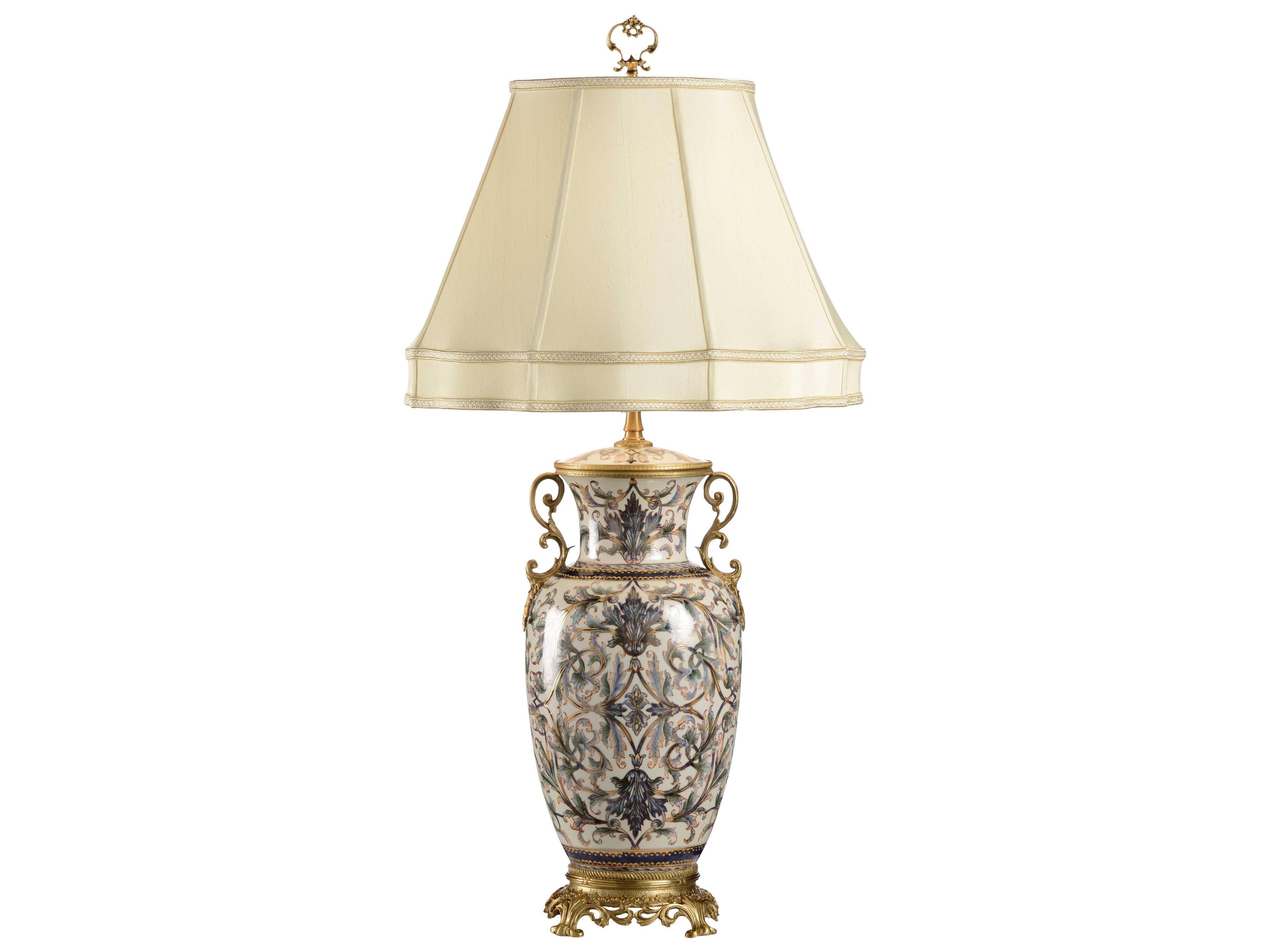 Wildwood Shoji Blue Cream Gold Silk Brass Buffet Lamp