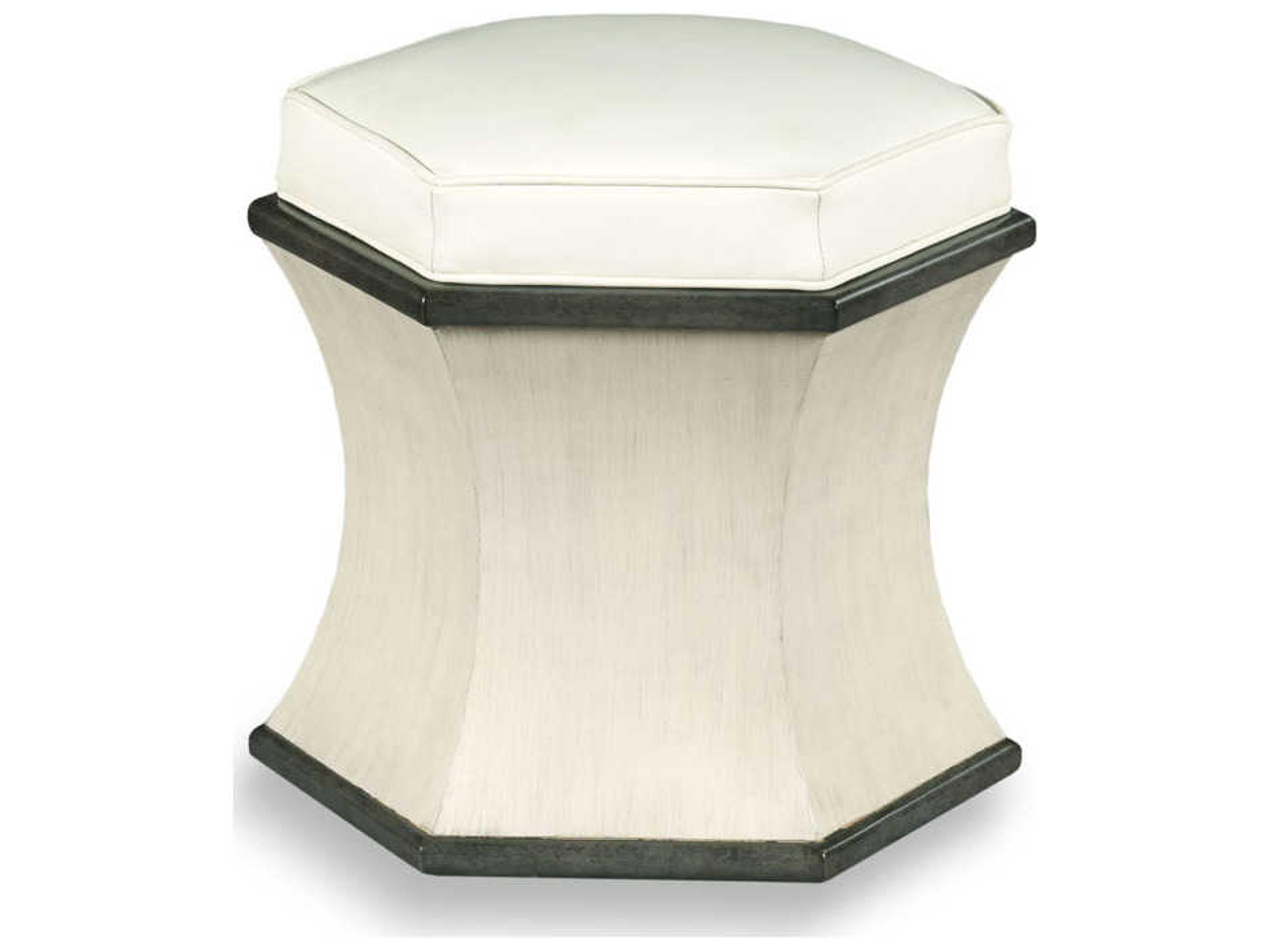Hexagon Graystone White Upholstered Ottoman