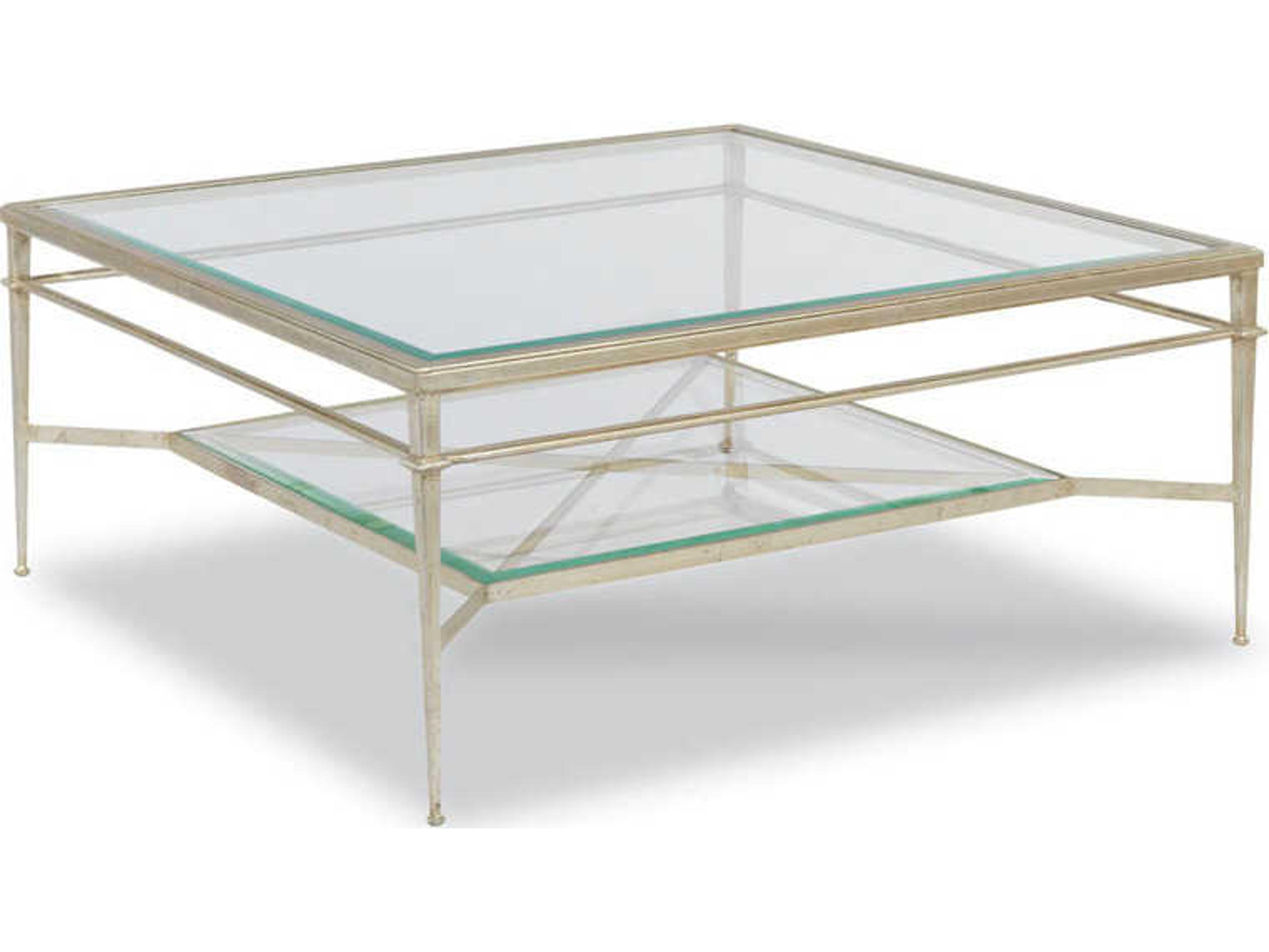 Madeline Square Glass Silver Leaf Antique Patina Cocktail Table