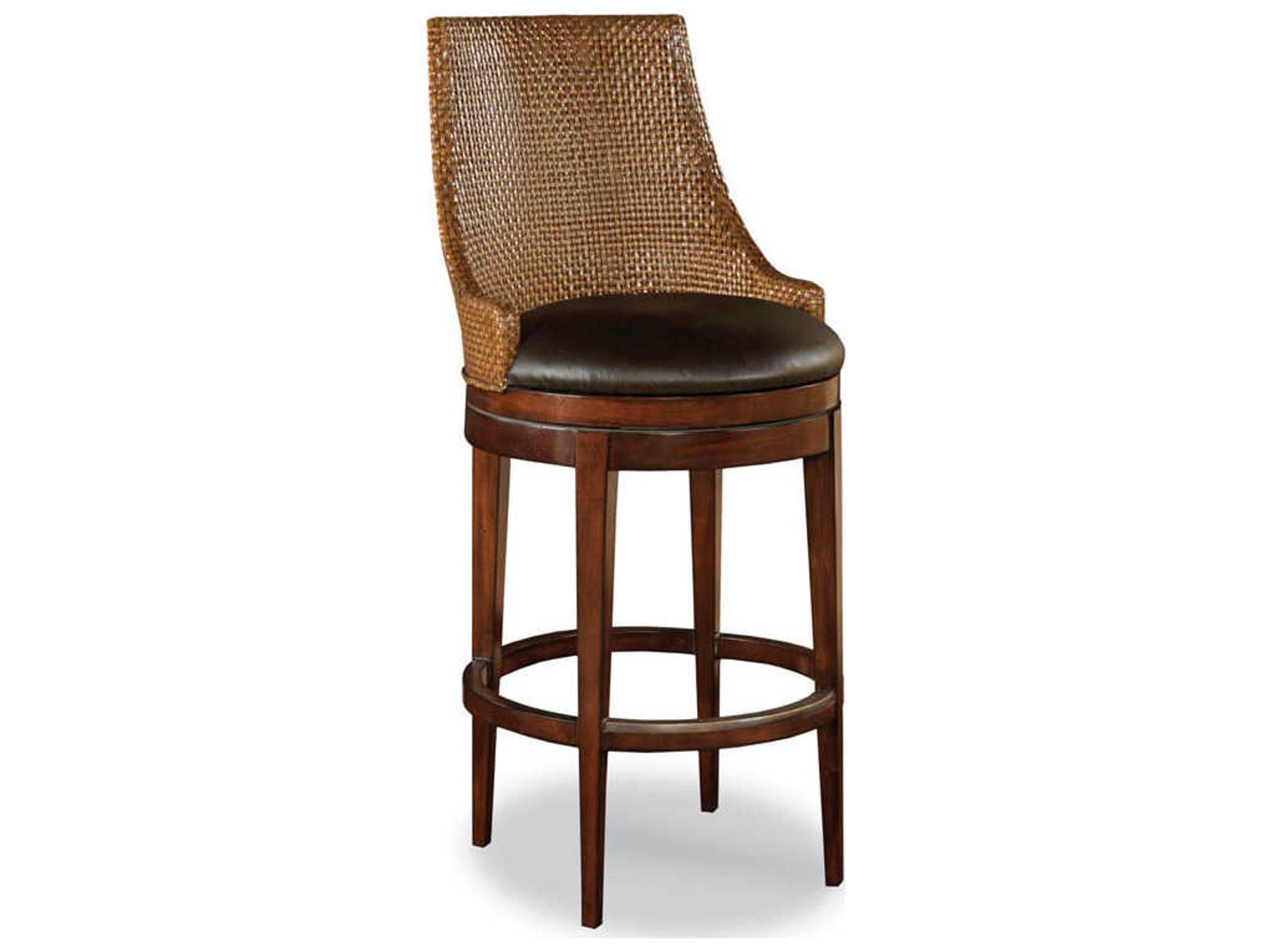 Woven Leather Swivel Upholstered Mindi Wood Umber Bar Stool