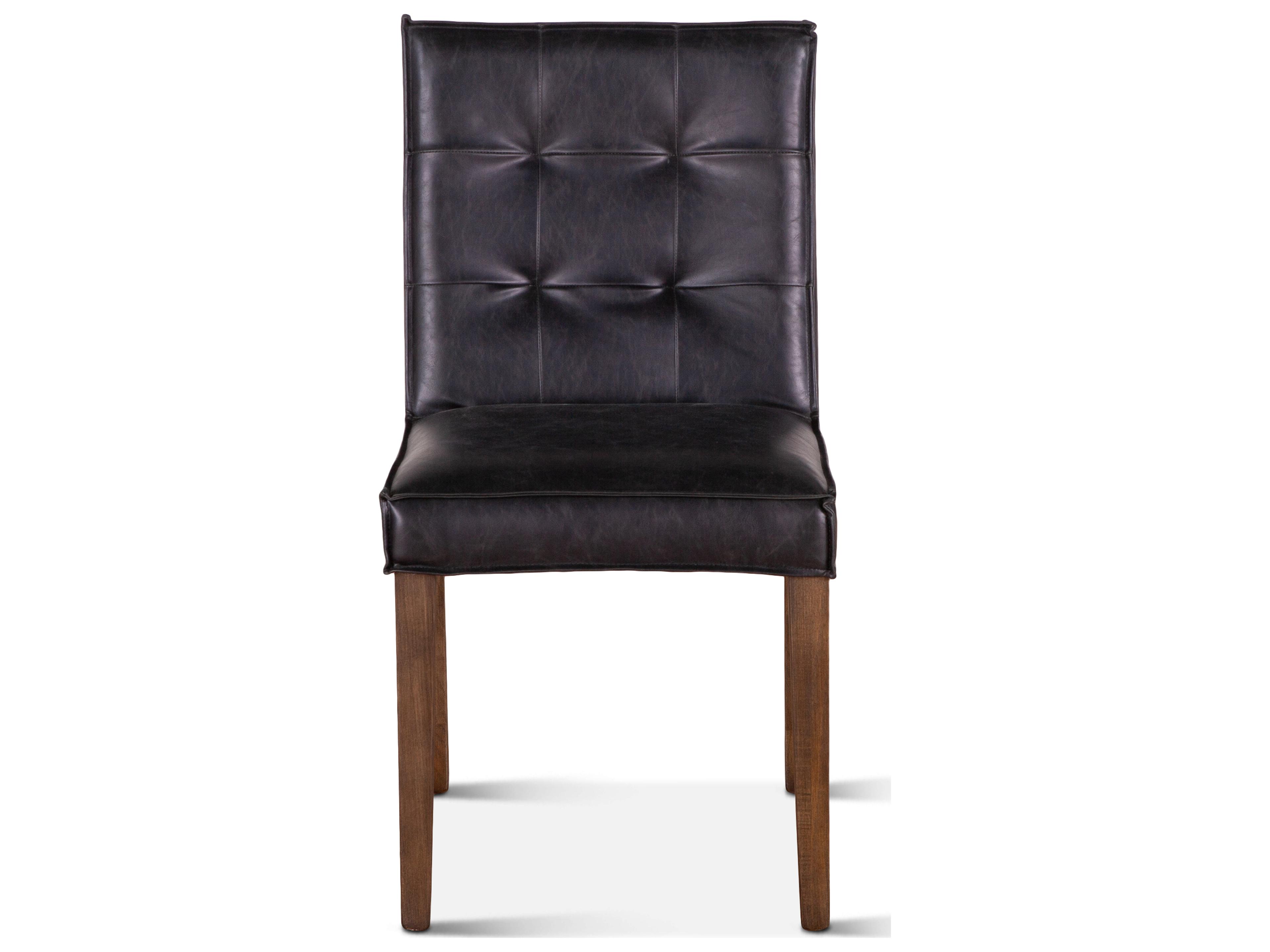 Avery Oak Wood Black Leather Side Dining Chair