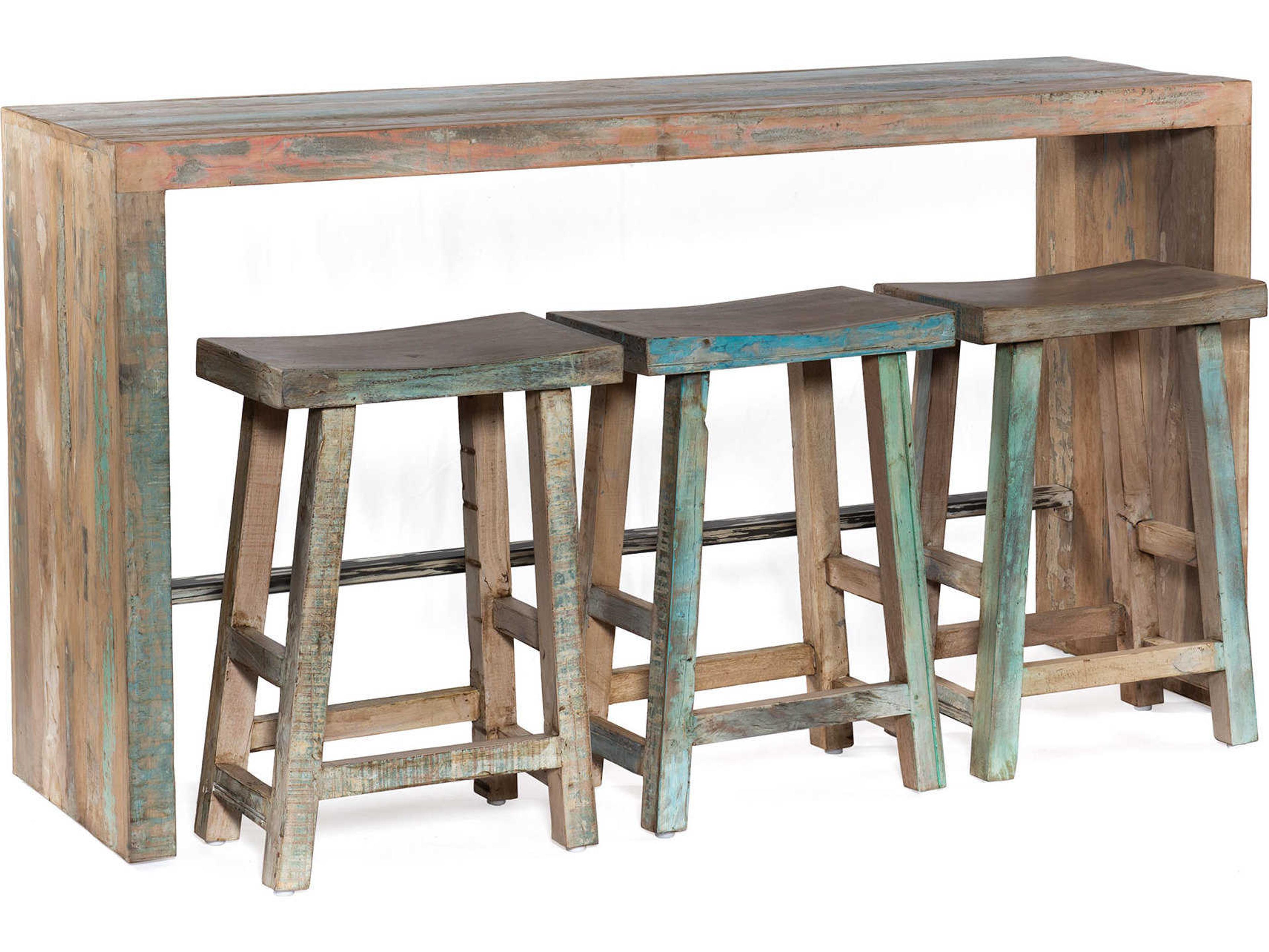 Cordoba Teak Wood Counter Dining Room Set with 3 Stools