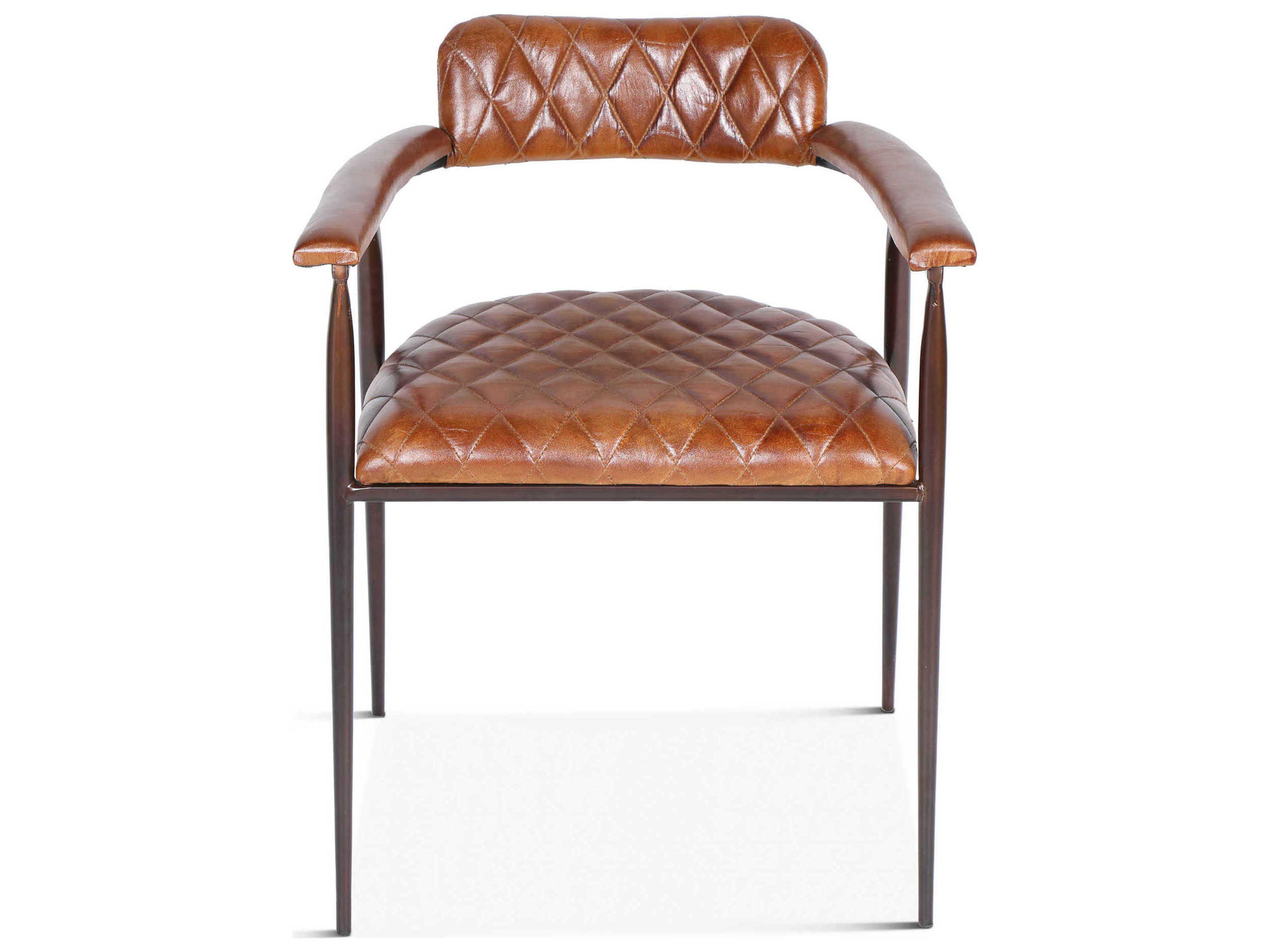 World Interiors Hudson Leather Brown Upholstered Arm Dining Chair