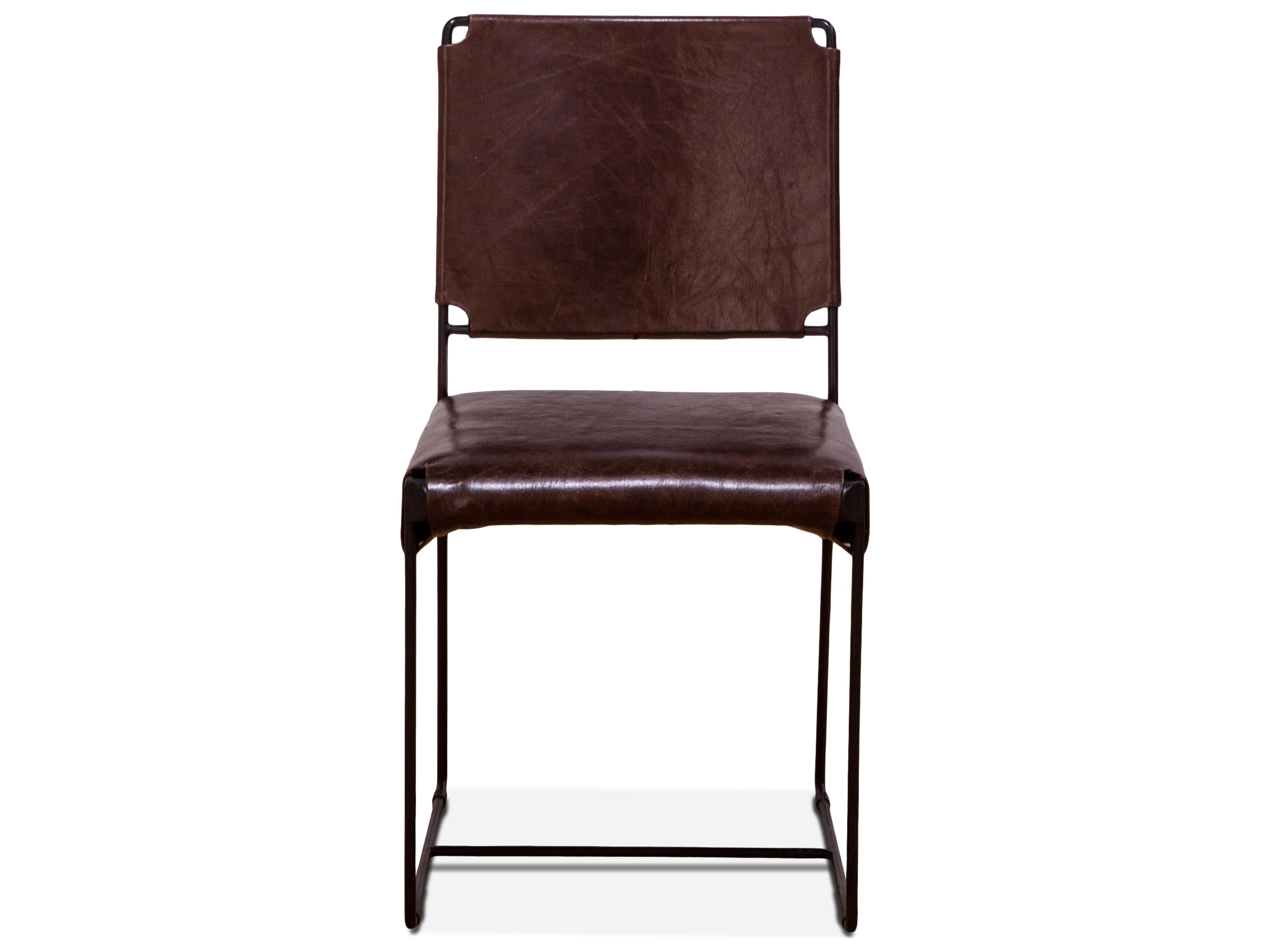 Melbourne Upholstered Dining Side Chair Set of 2 in Chocolate Leather and Black Iron Frame