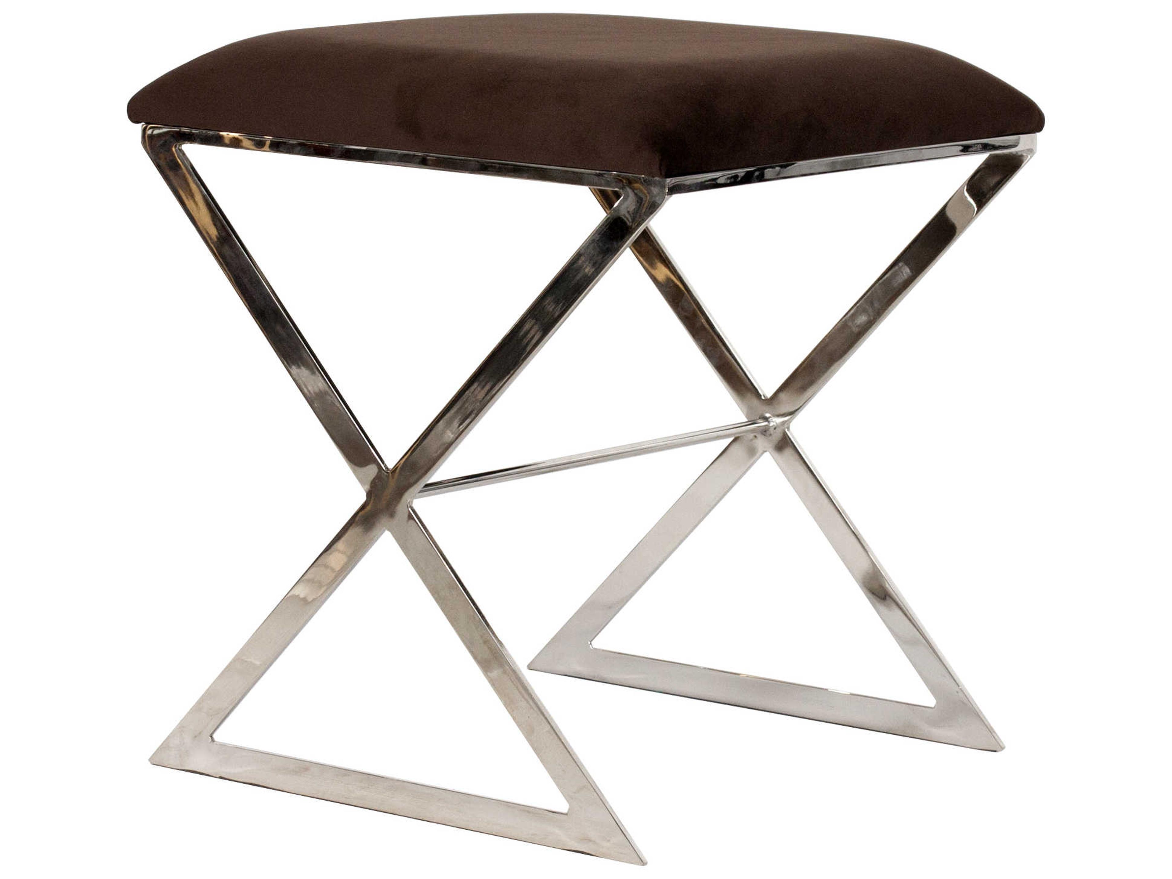 Brown Upholstered Silver Accent Stool