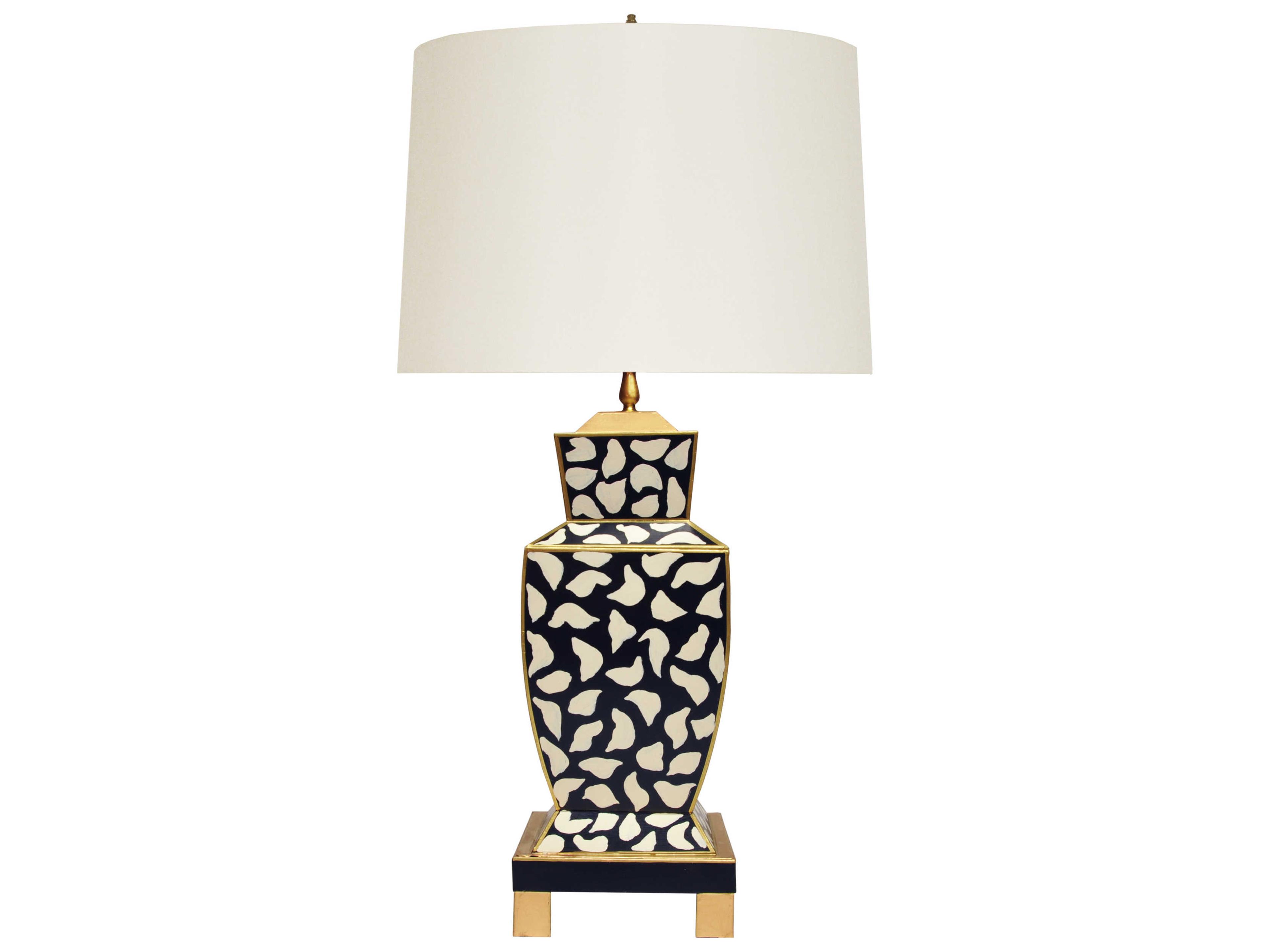 Worlds Away Black Leopard White Buffet Lamp