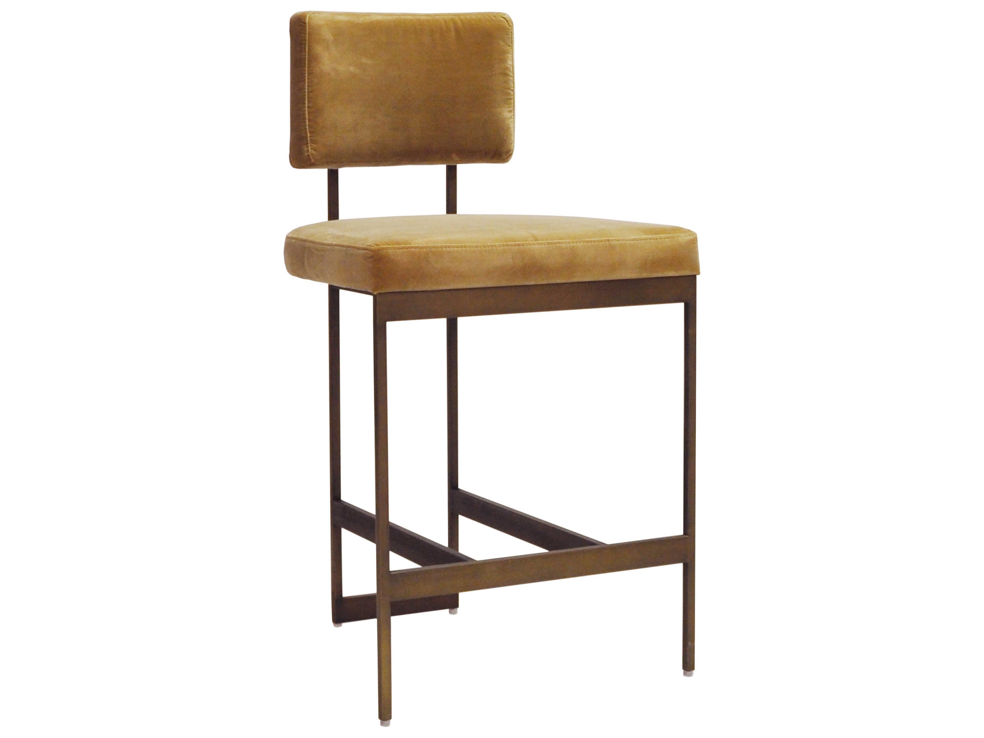 Upholstered Camel Velvet Bronze Counter Stool