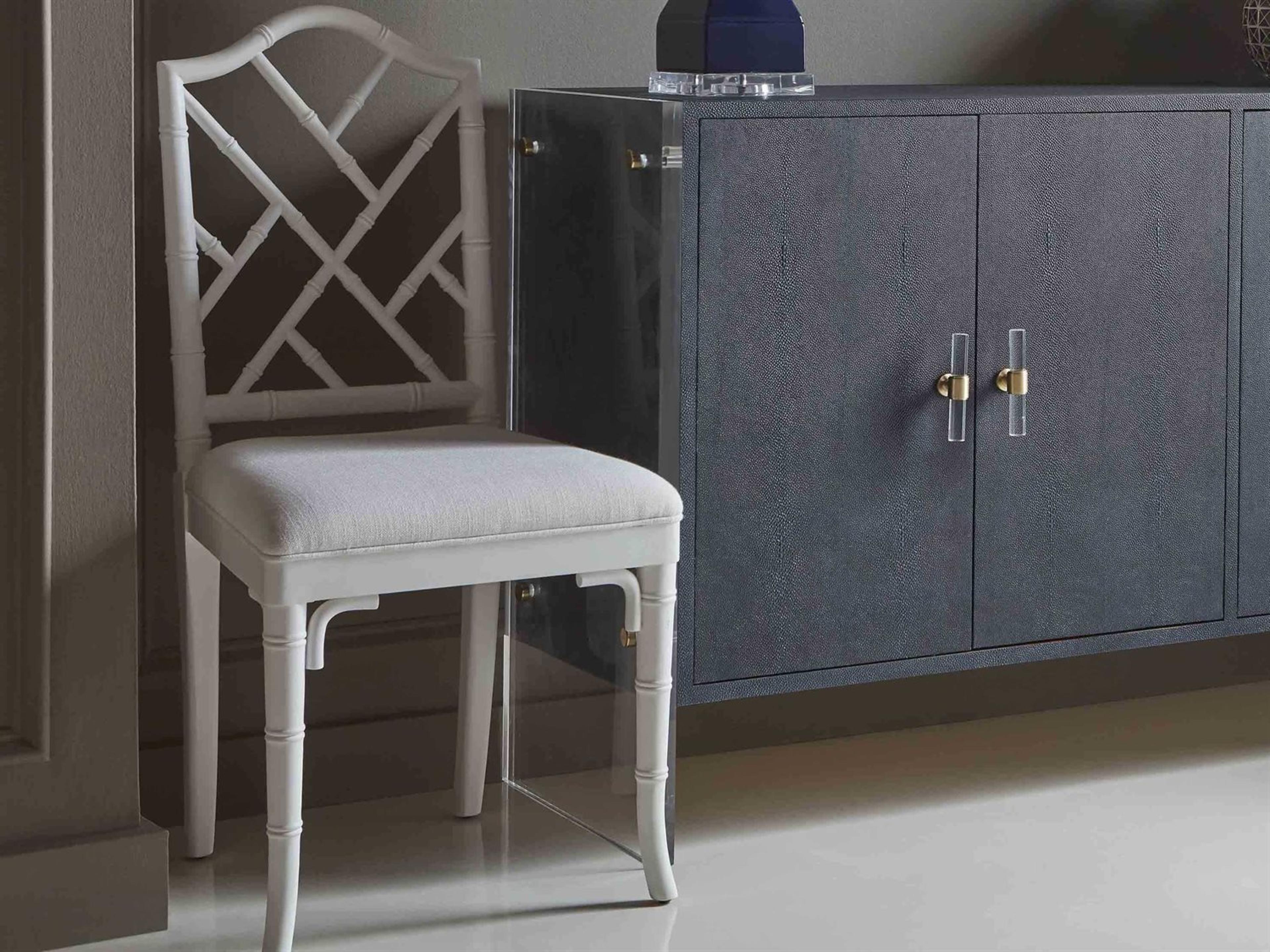 Worlds Away Bamboo Wood White Upholstered Side Dining Chair