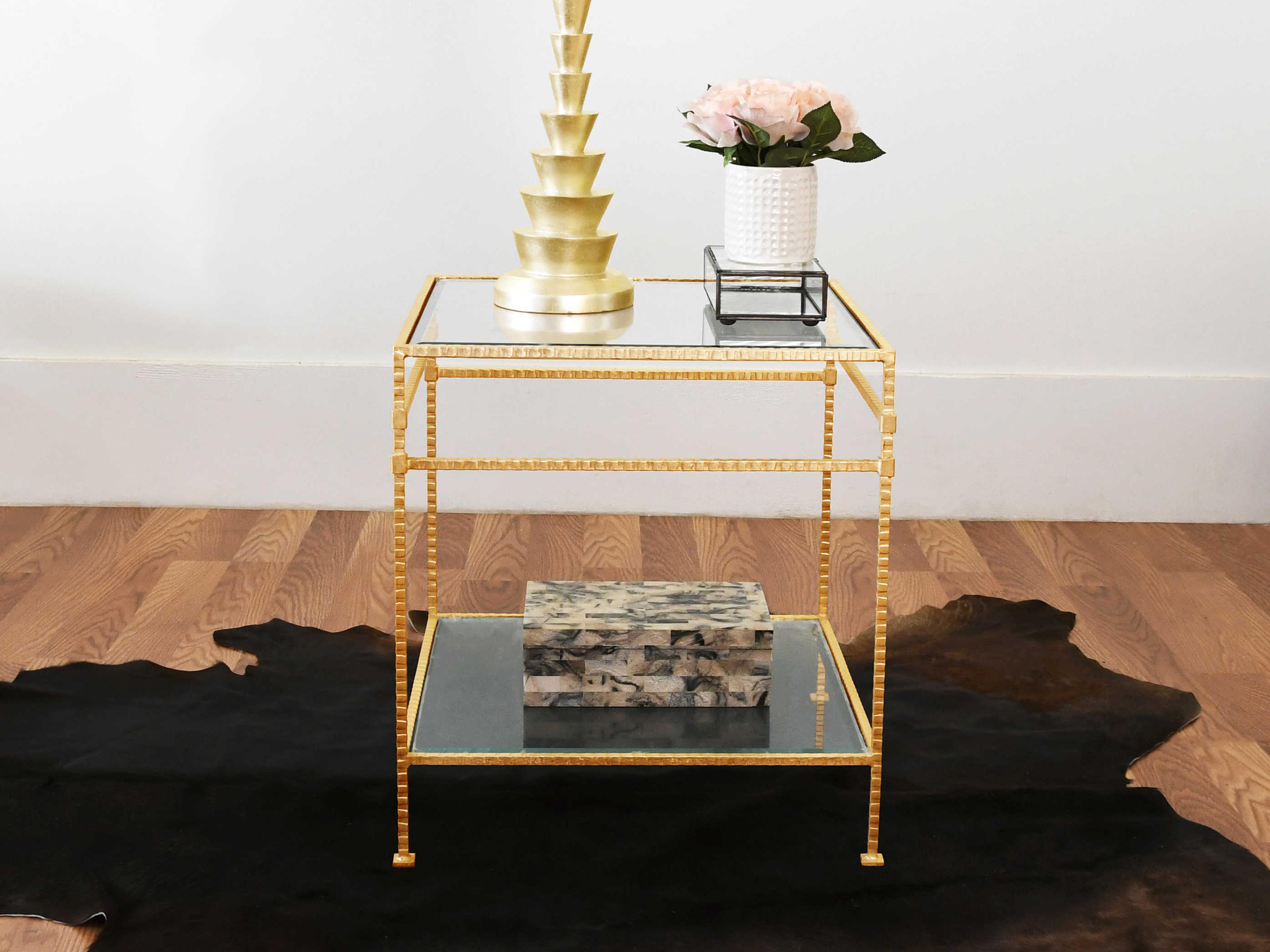 Worlds Away Square Glass Gold Leaf End Table