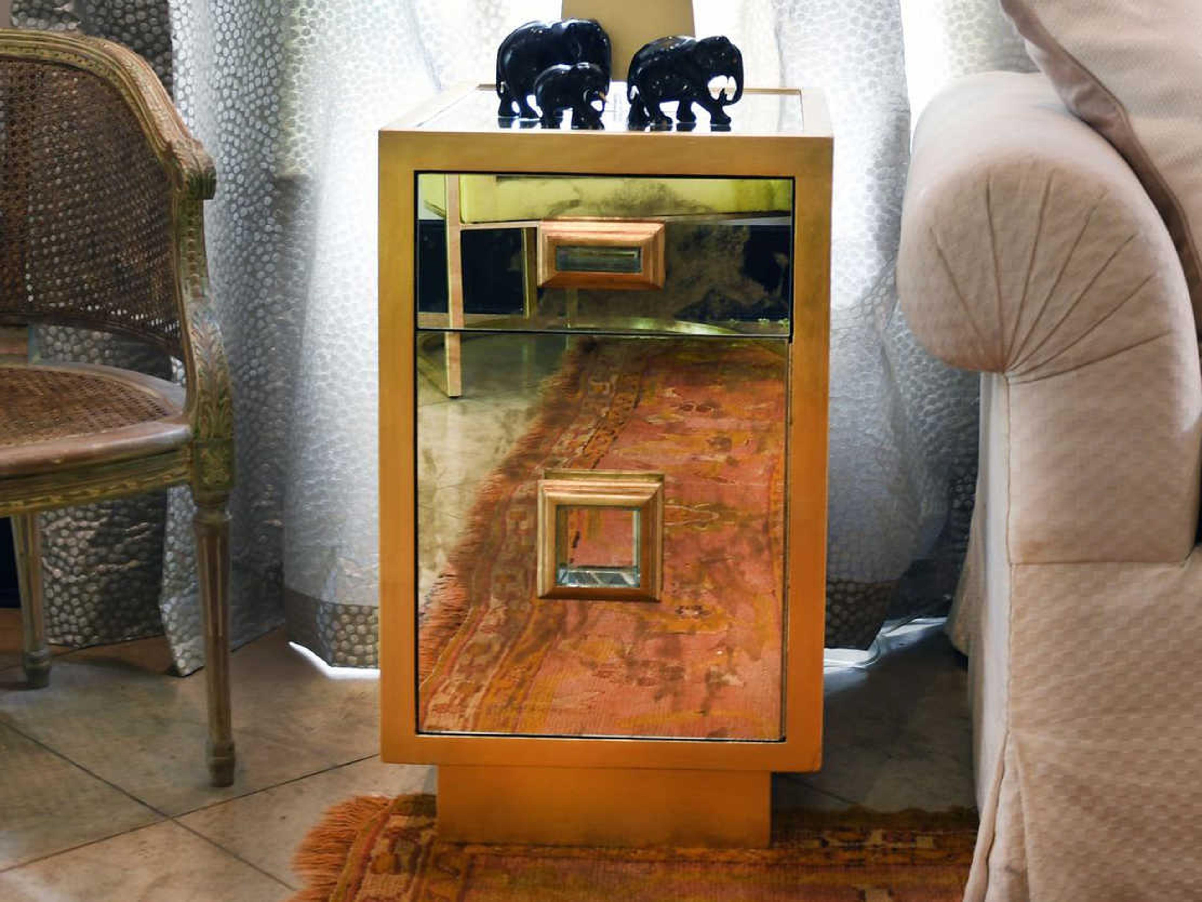 Worlds Away Rectangular Gold Leaf Antique Mirror End Table