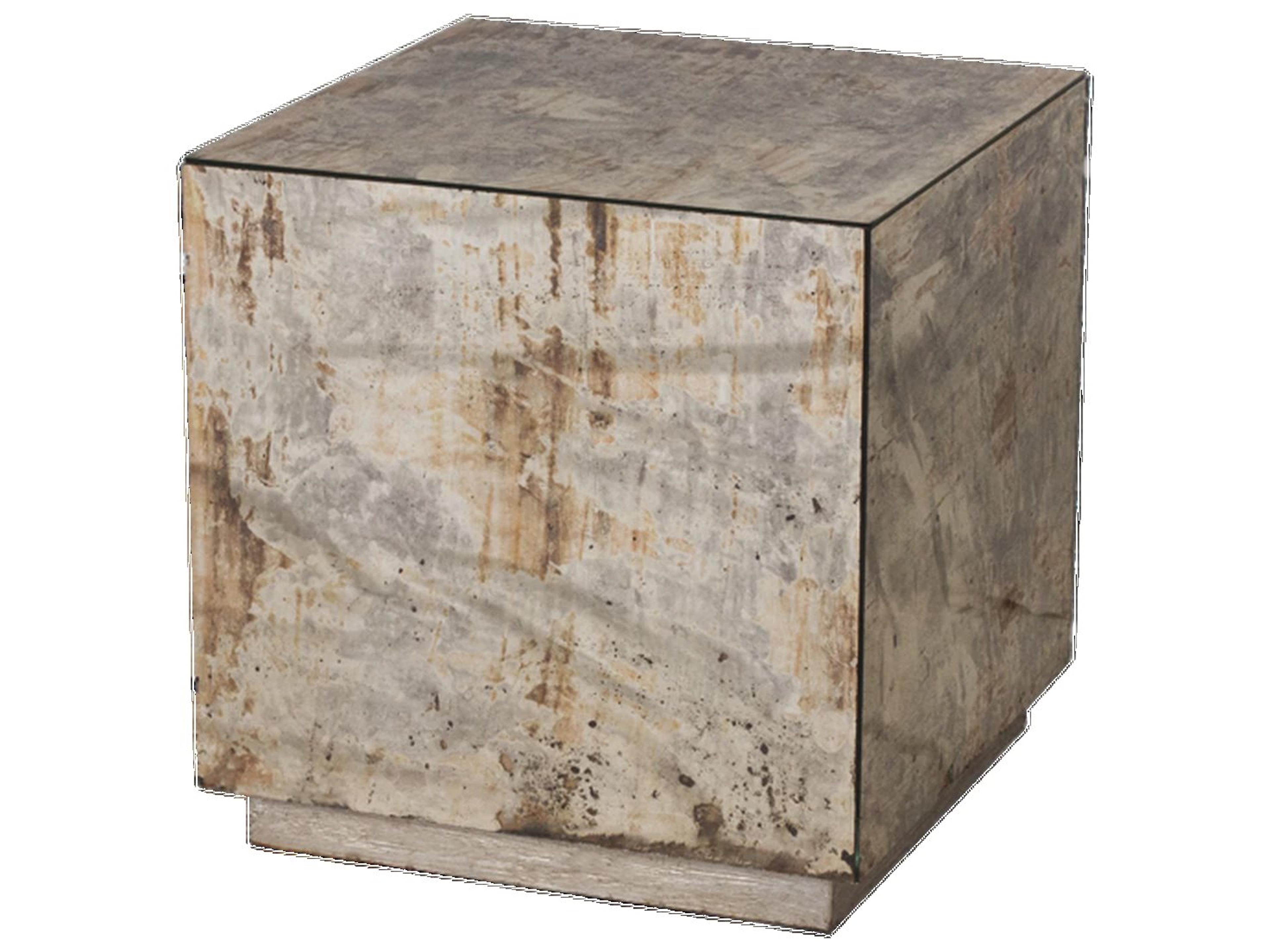 Square Silver Leaf Antique Mirror End Table