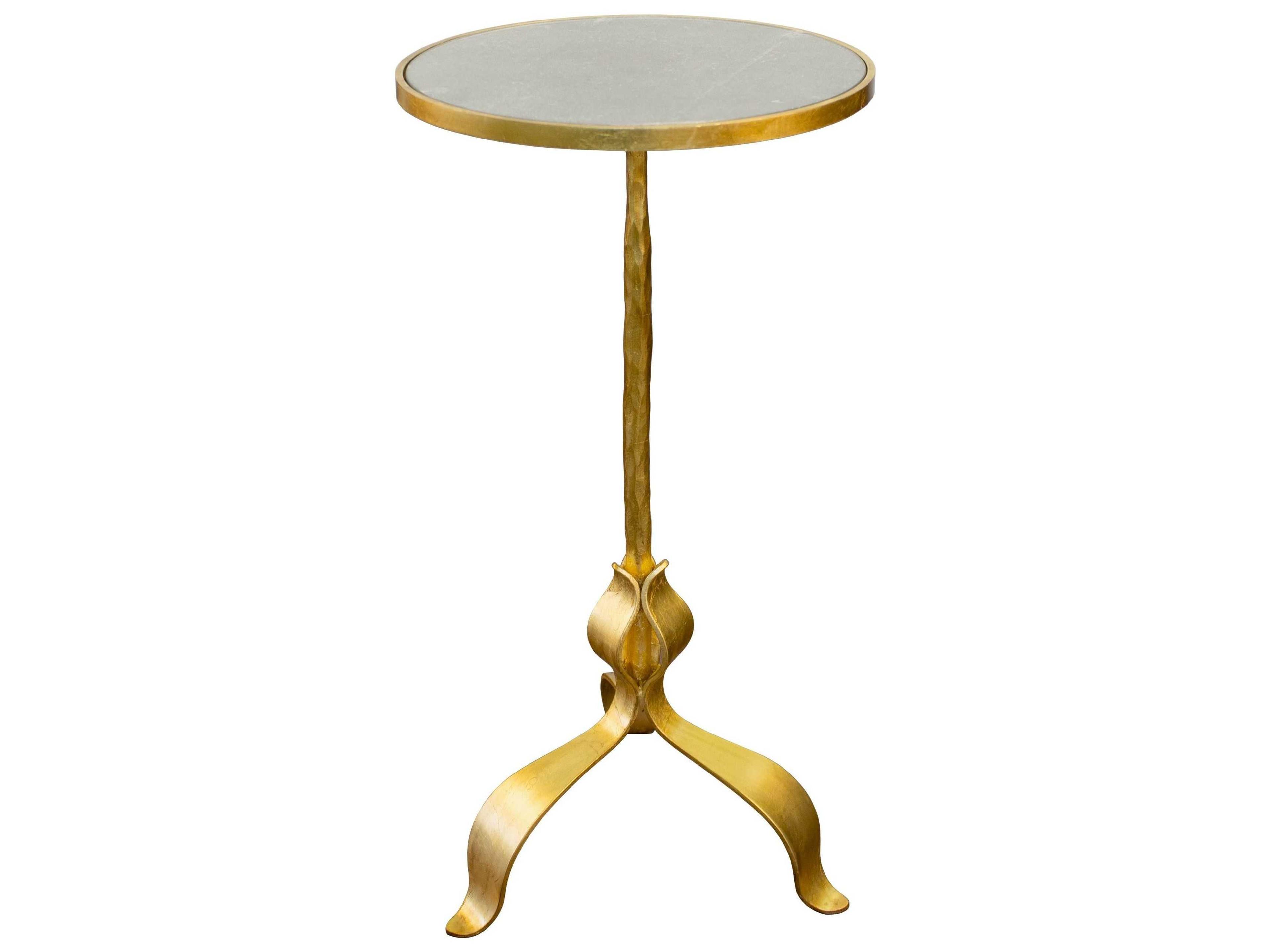Round Gold Leaf Antique Mirror End Table