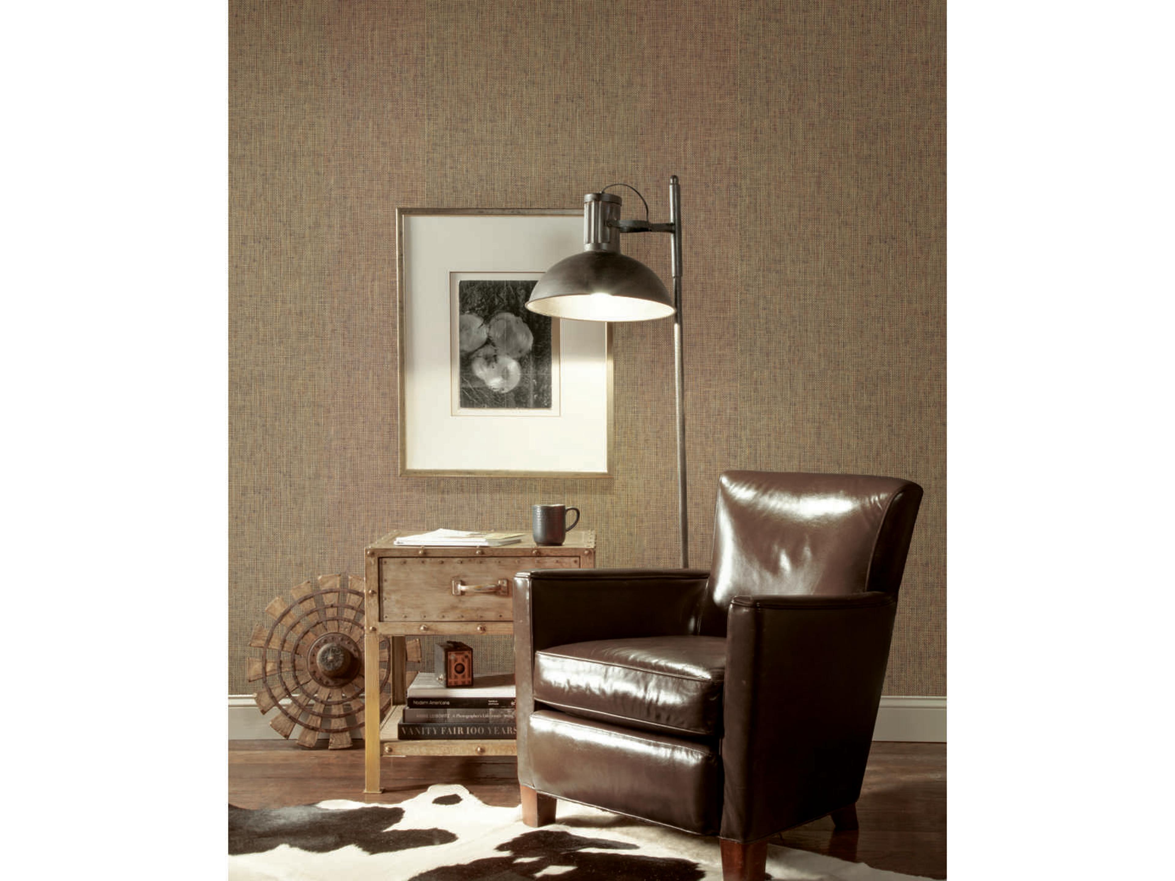 York Wallcoverings Grasscloth Resource Library Charcoal / Beige Woven Crosshatch Wallpaper