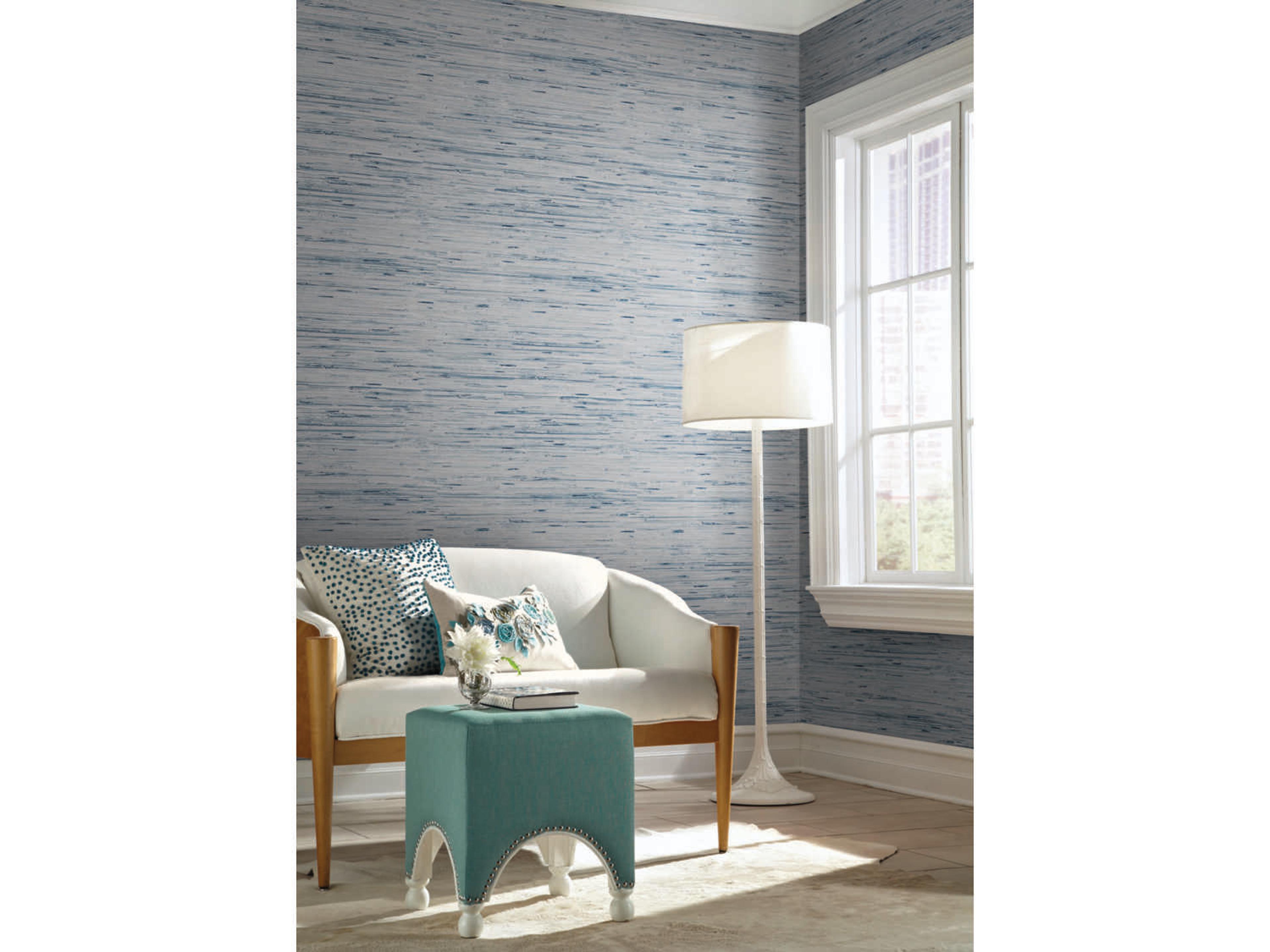 Grasscloth Resource Library Light Gray / Blue Lustrous Grasscloth Wallpaper