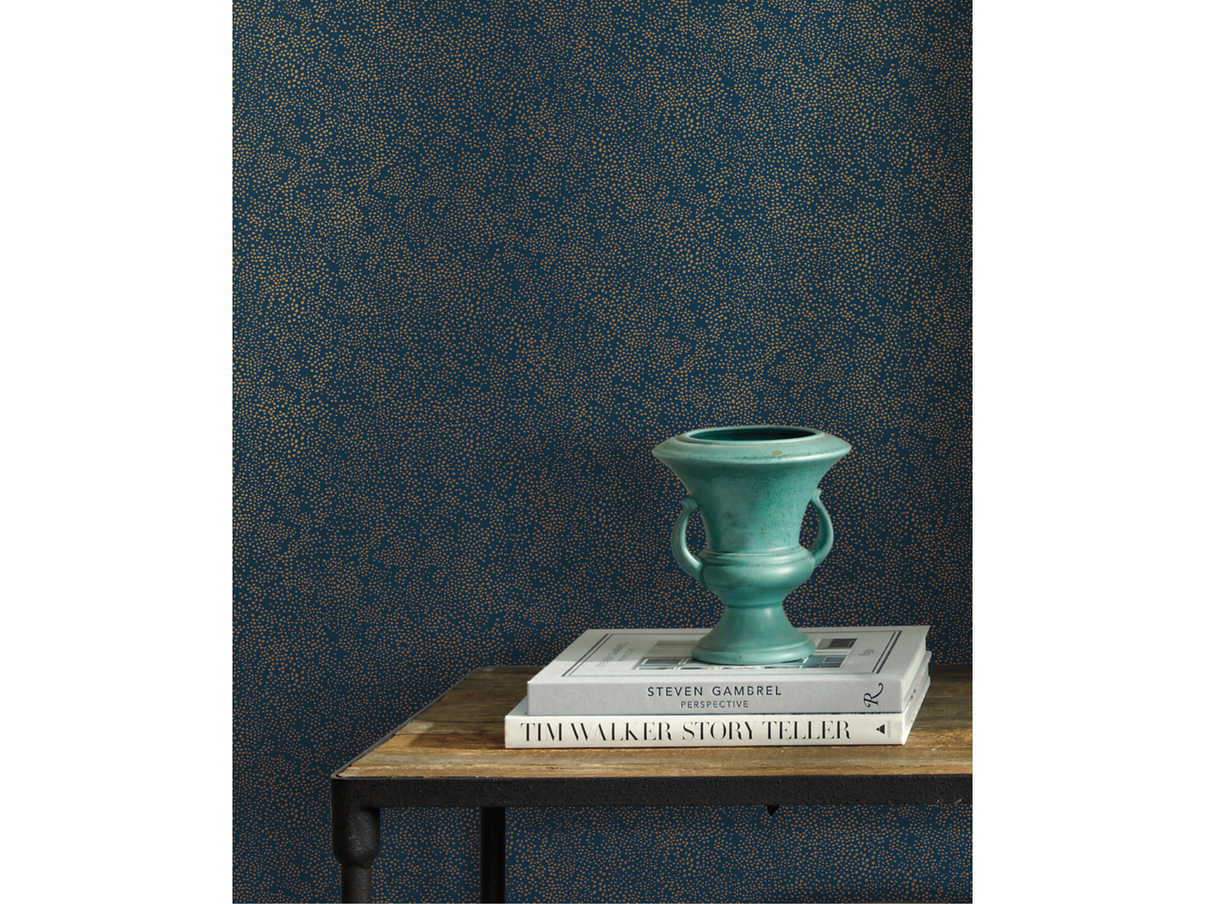 York Wallcoverings Gold / Navy Champagne Dots Wallpaper