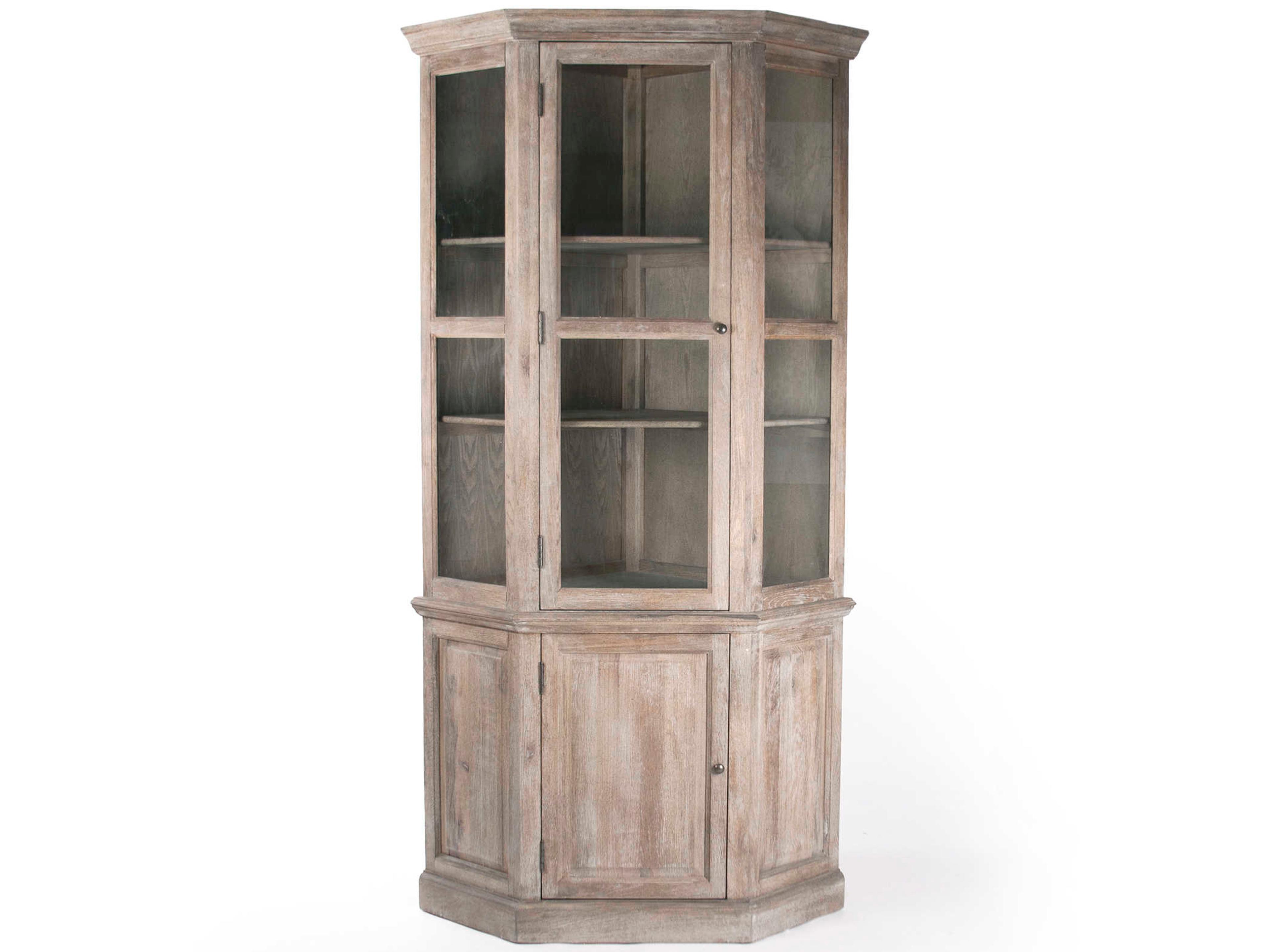 Oak Wood Limed Grey Display Cabinet