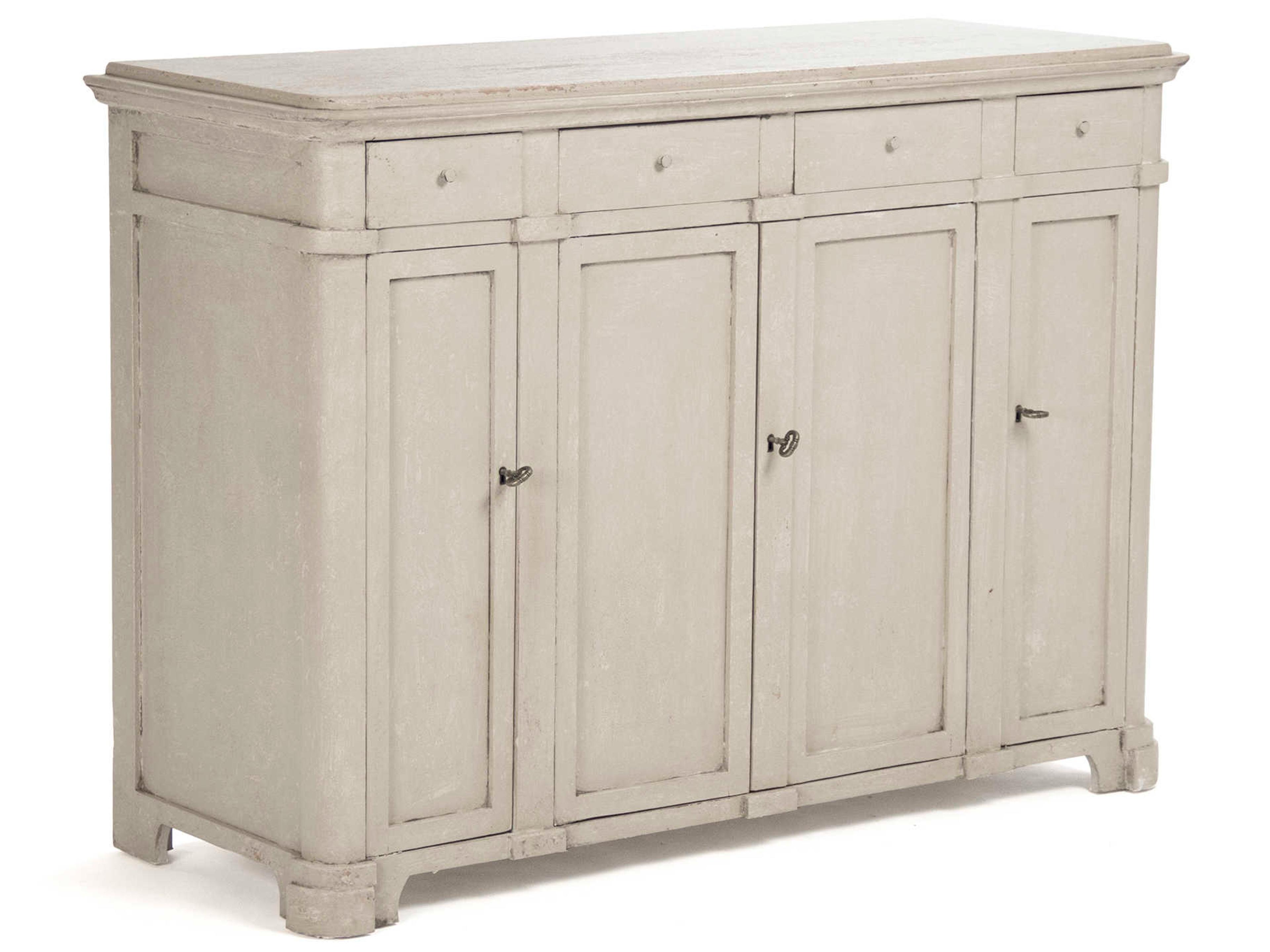 50" Pine Wood Distressed Antique Beige Sideboard