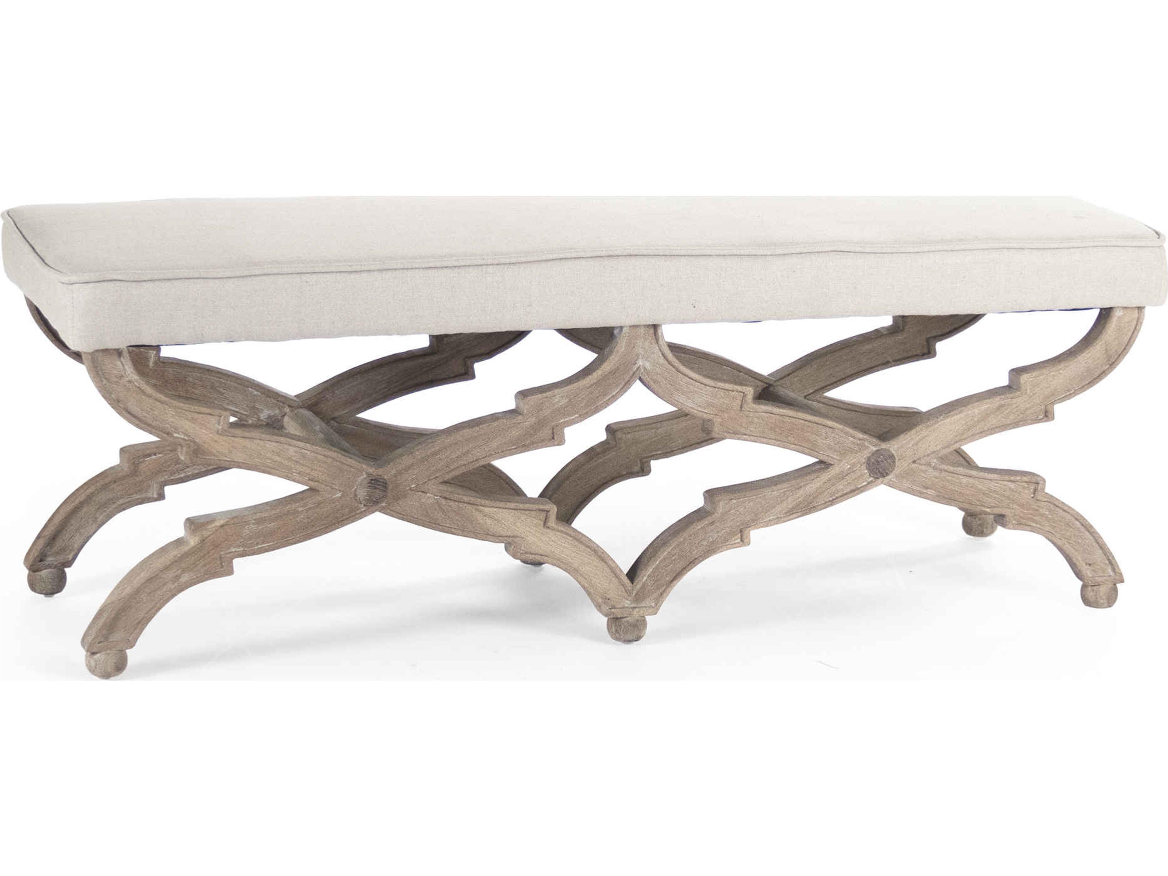 Crescenzo Natural Linen Gray Upholstered Accent Bench