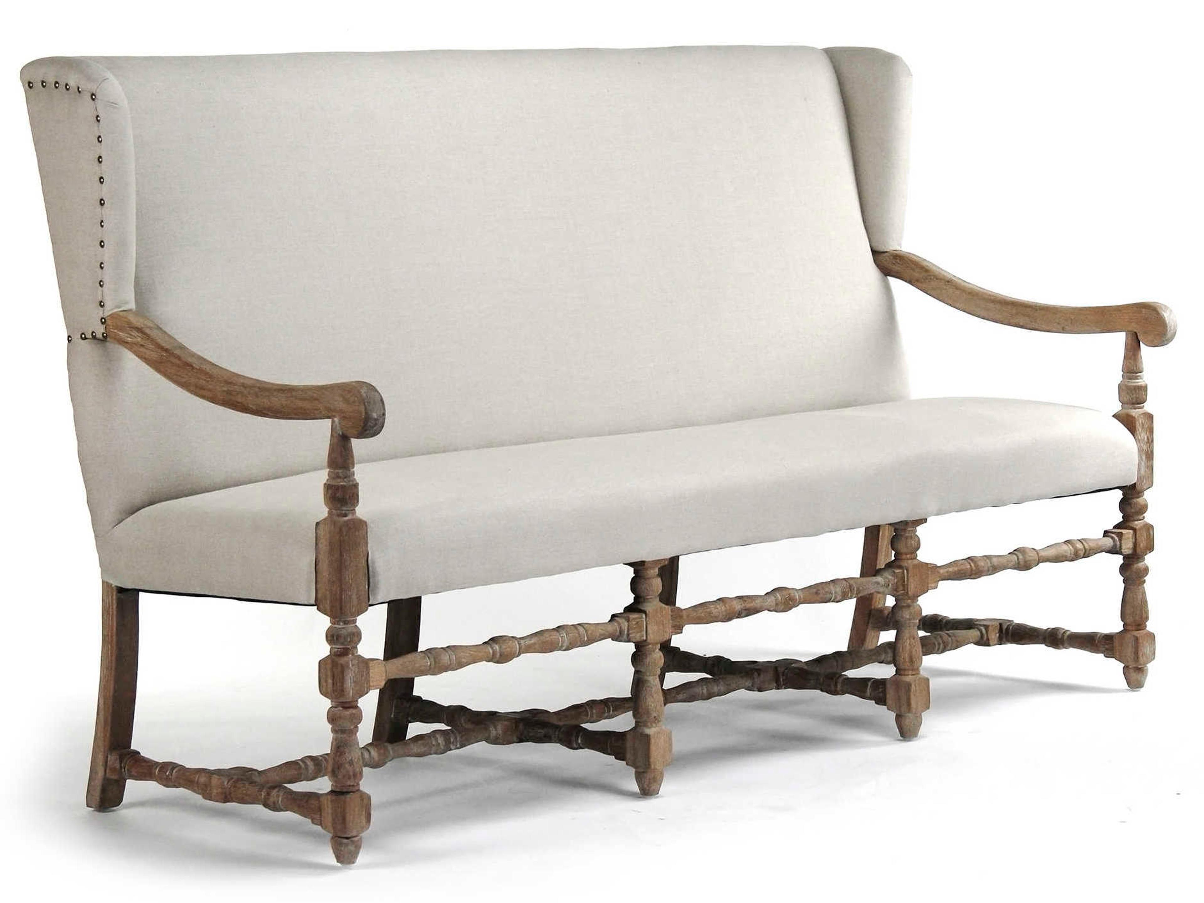 Zentique Natural Linen White Upholstered Accent Bench