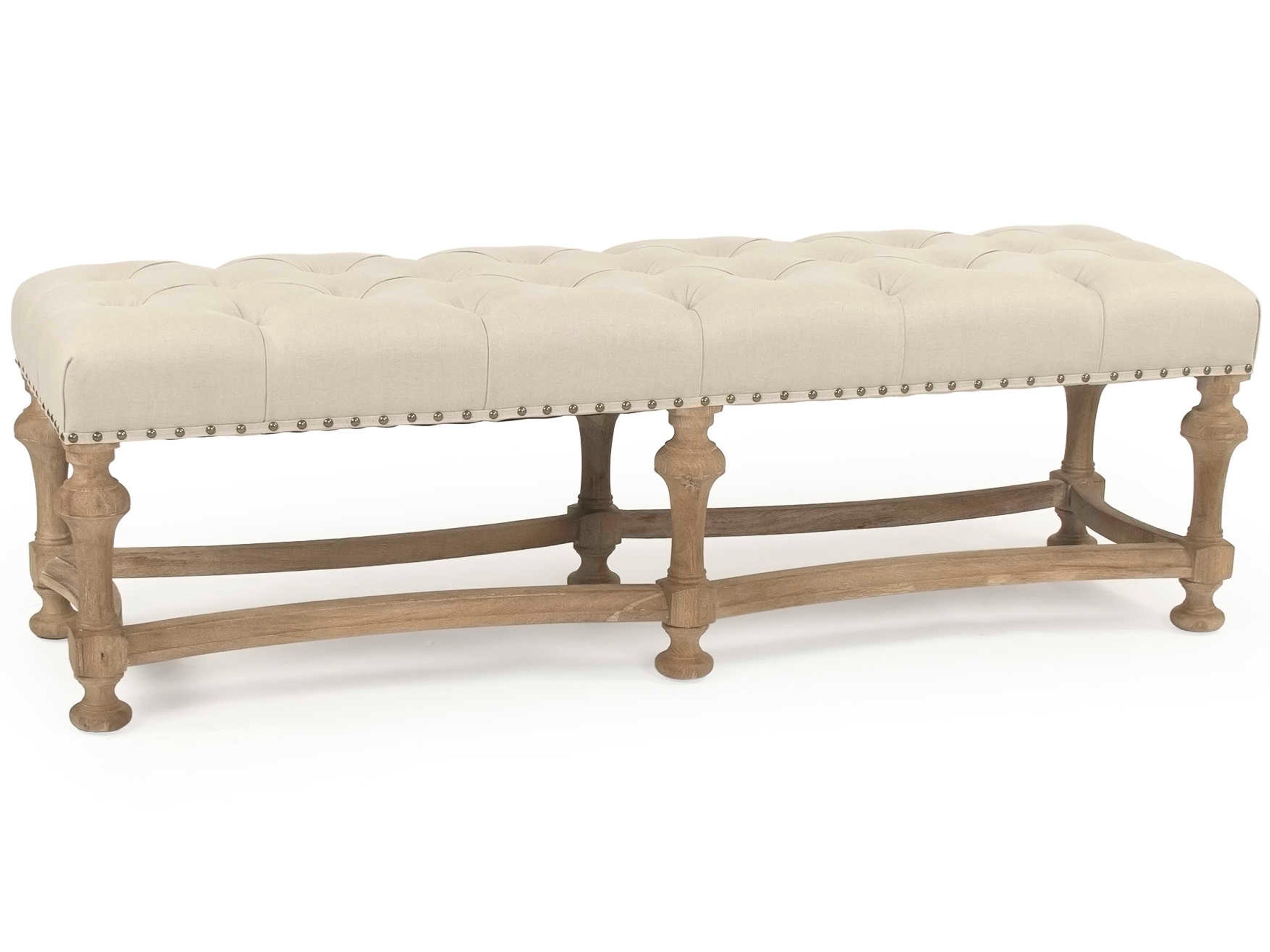 Natural Linen Cream Upholstered Accent Bench