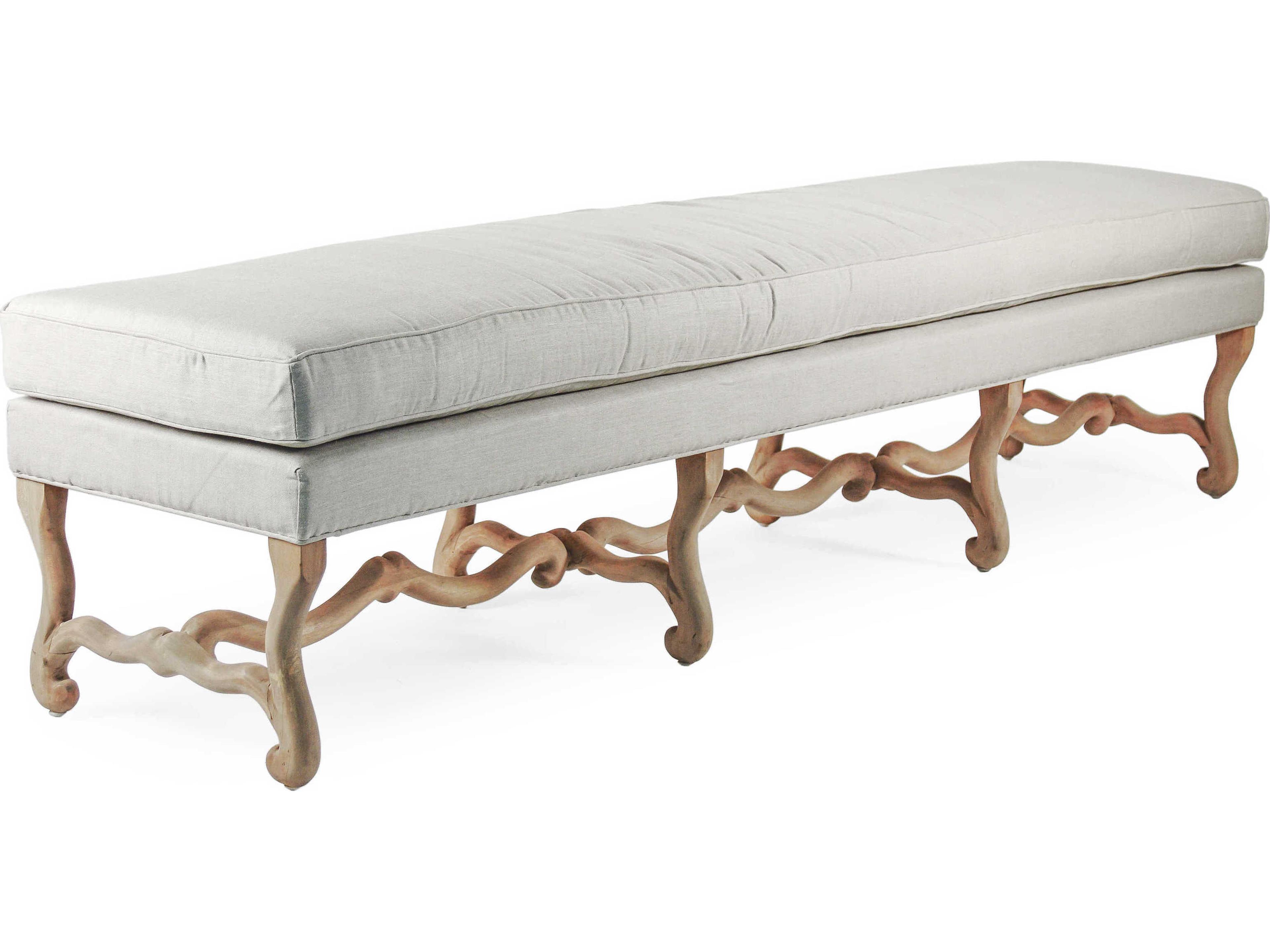Beige Linen Upholstered Accent Bench