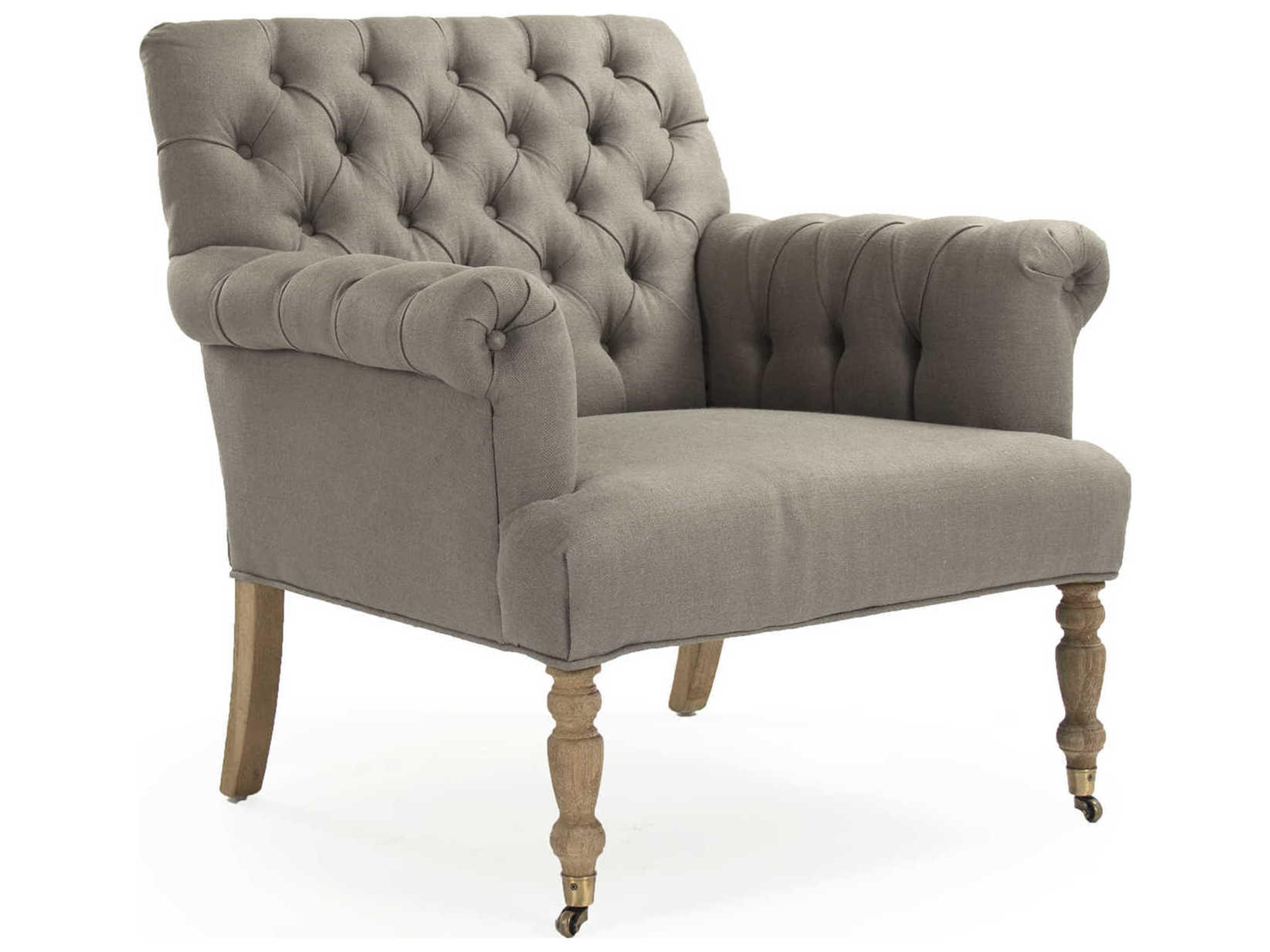 Rolling Gray Fabric Tufted Accent Chair