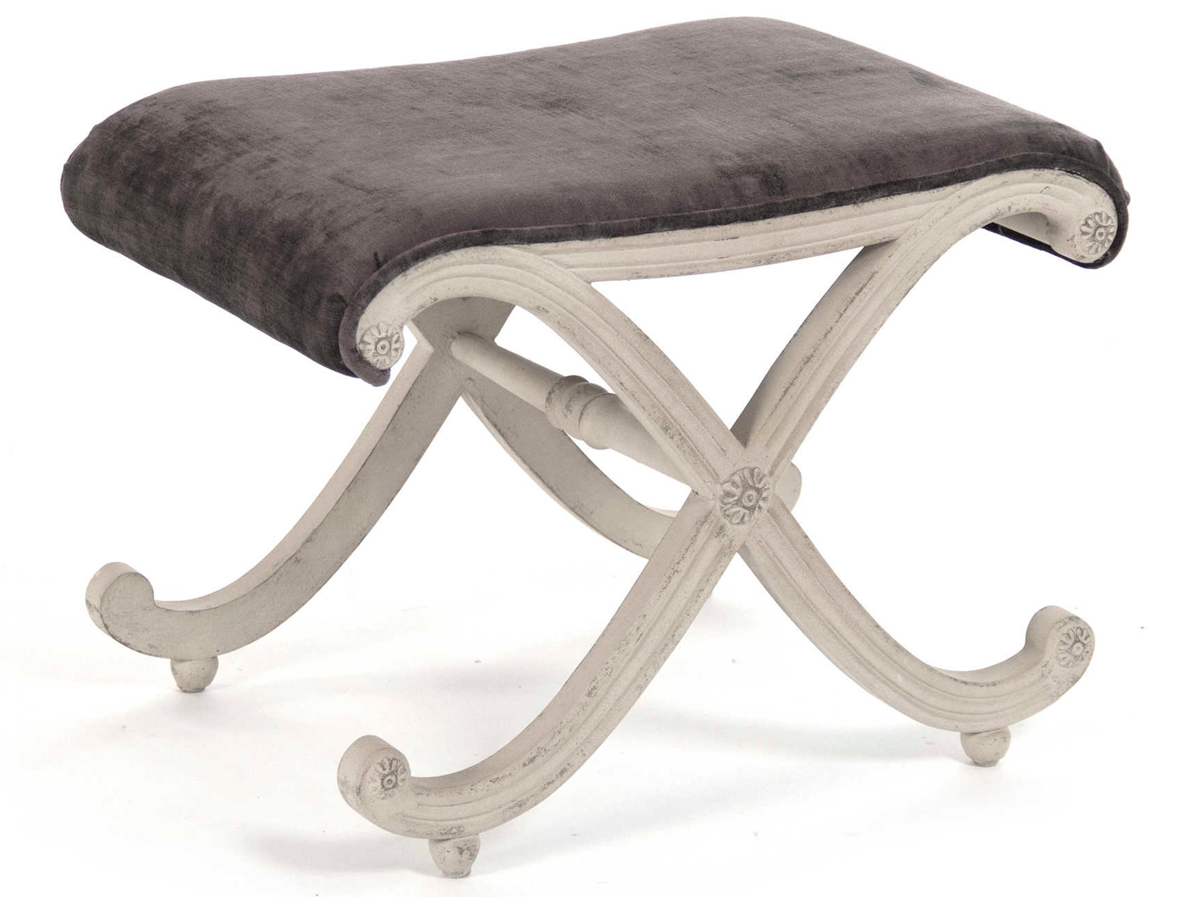 Grey Velvet Upholstered Gray Accent Stool