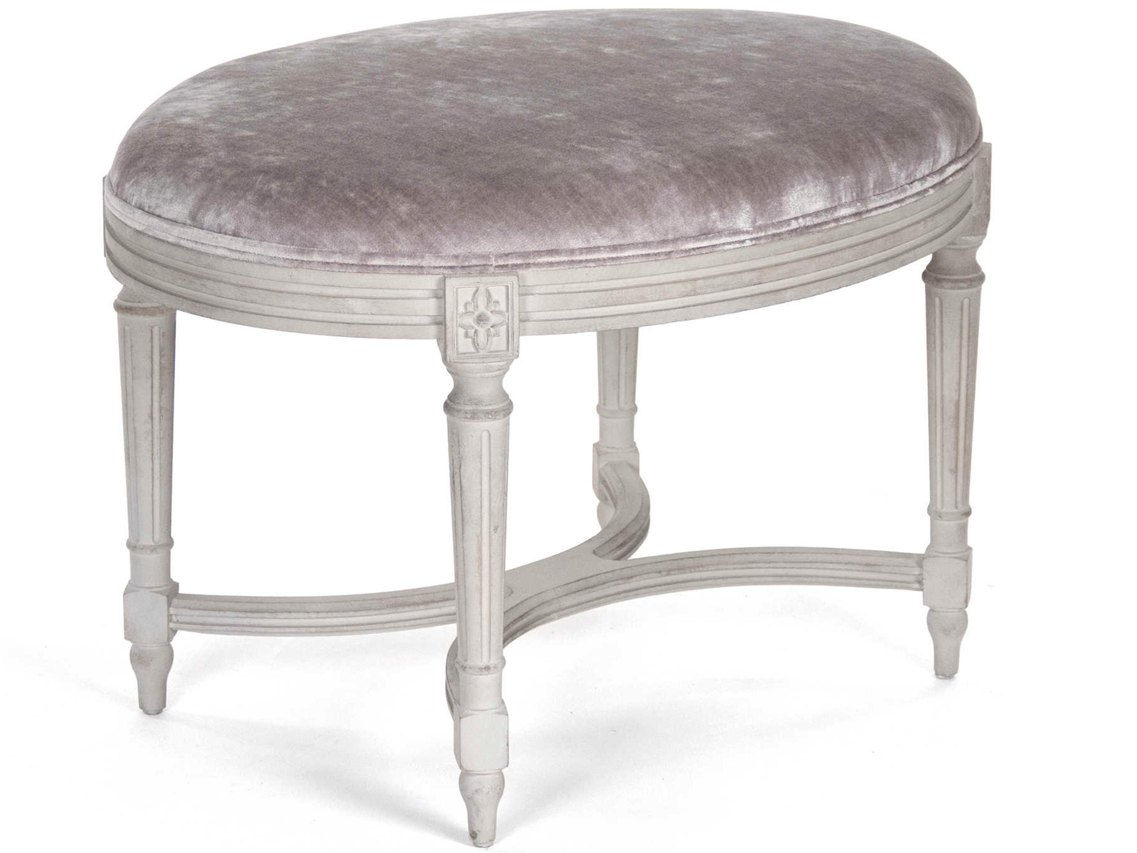 Velvet Gray Upholstered Accent Stool