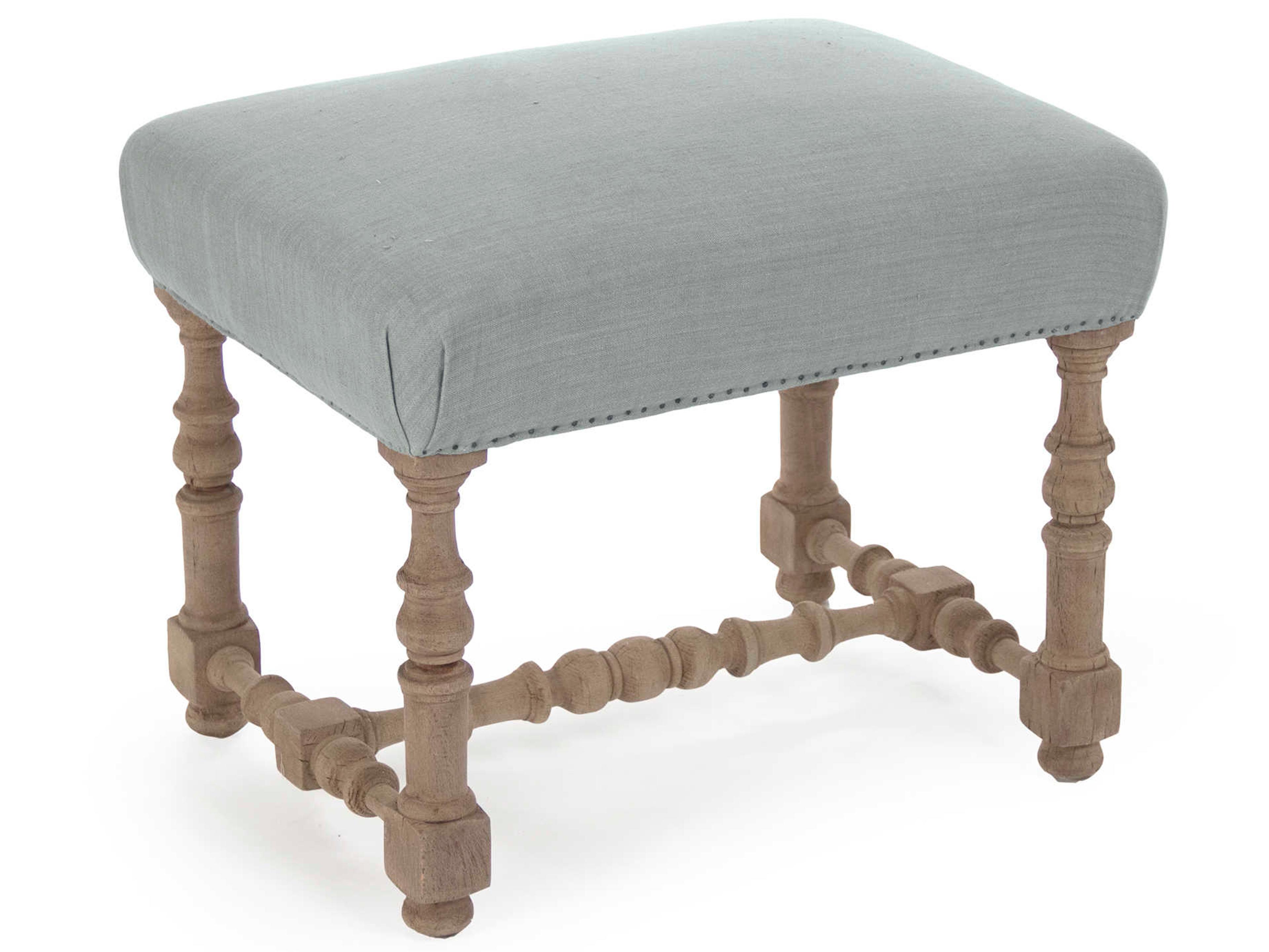 Blue Linen Upholstered Accent Stool