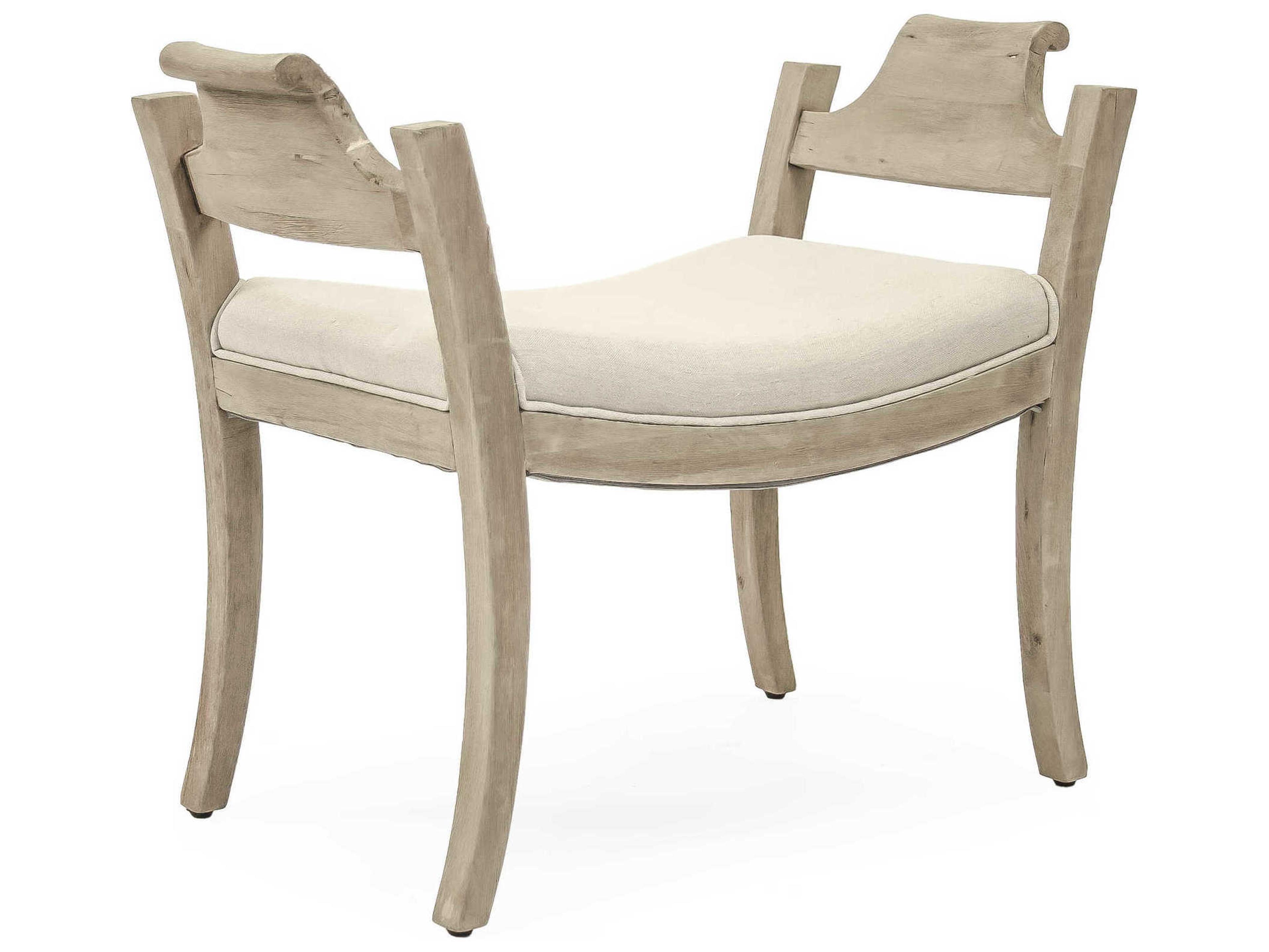 Natural Linen Cream Upholstered Accent Stool