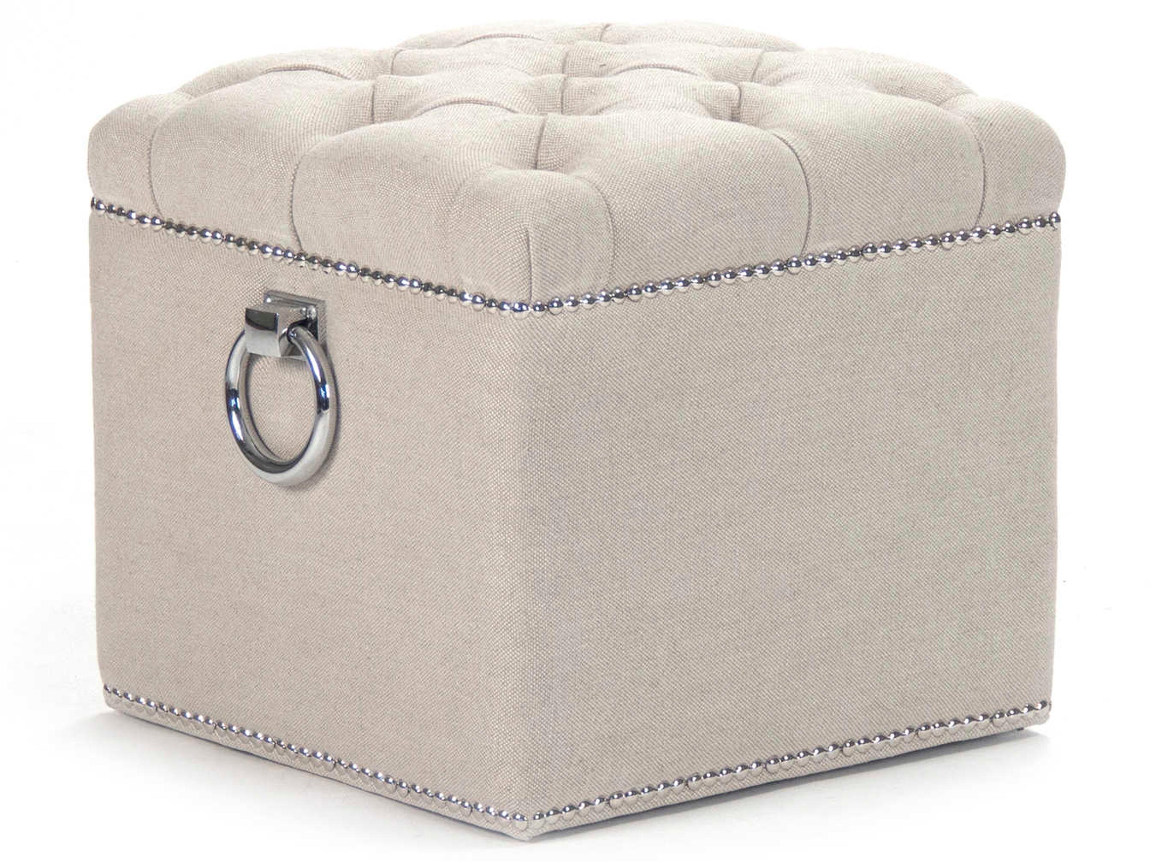 Zentique Light Linen Cotton Cream Upholstered Accent Stool