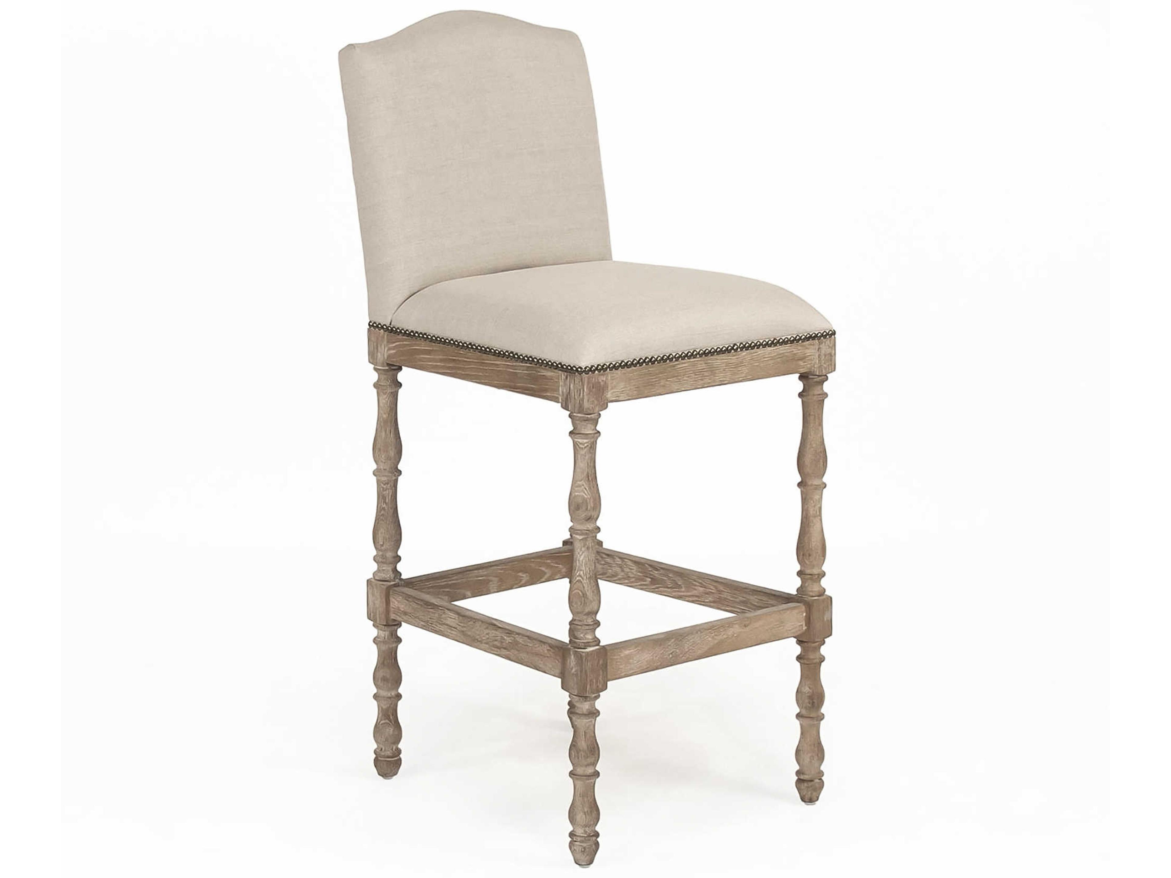 Aria Upholstered Oak Wood Natural Linen Bar Stool