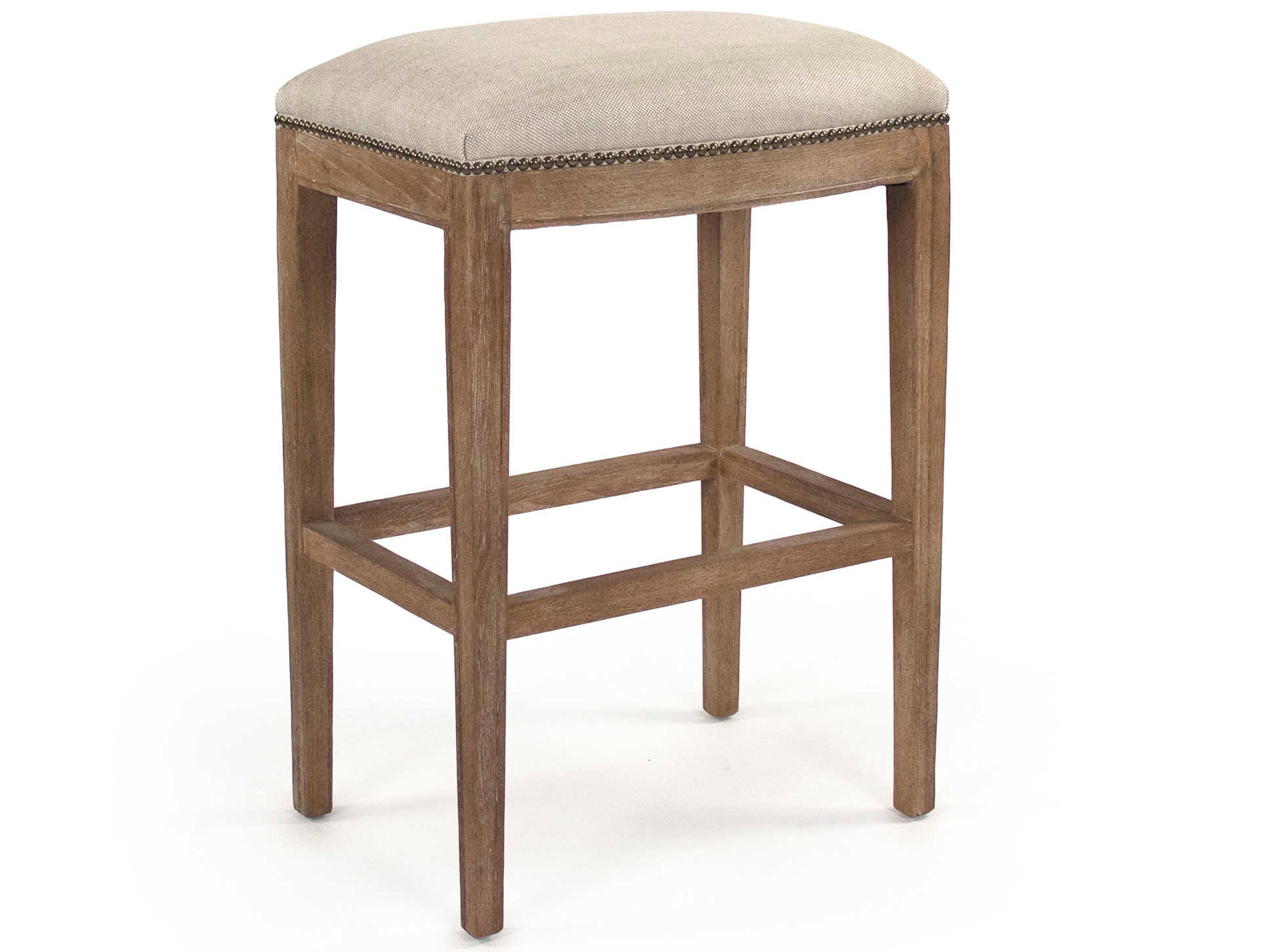 Upholstered Oak Wood Oatmeal Polyester Bar Stool
