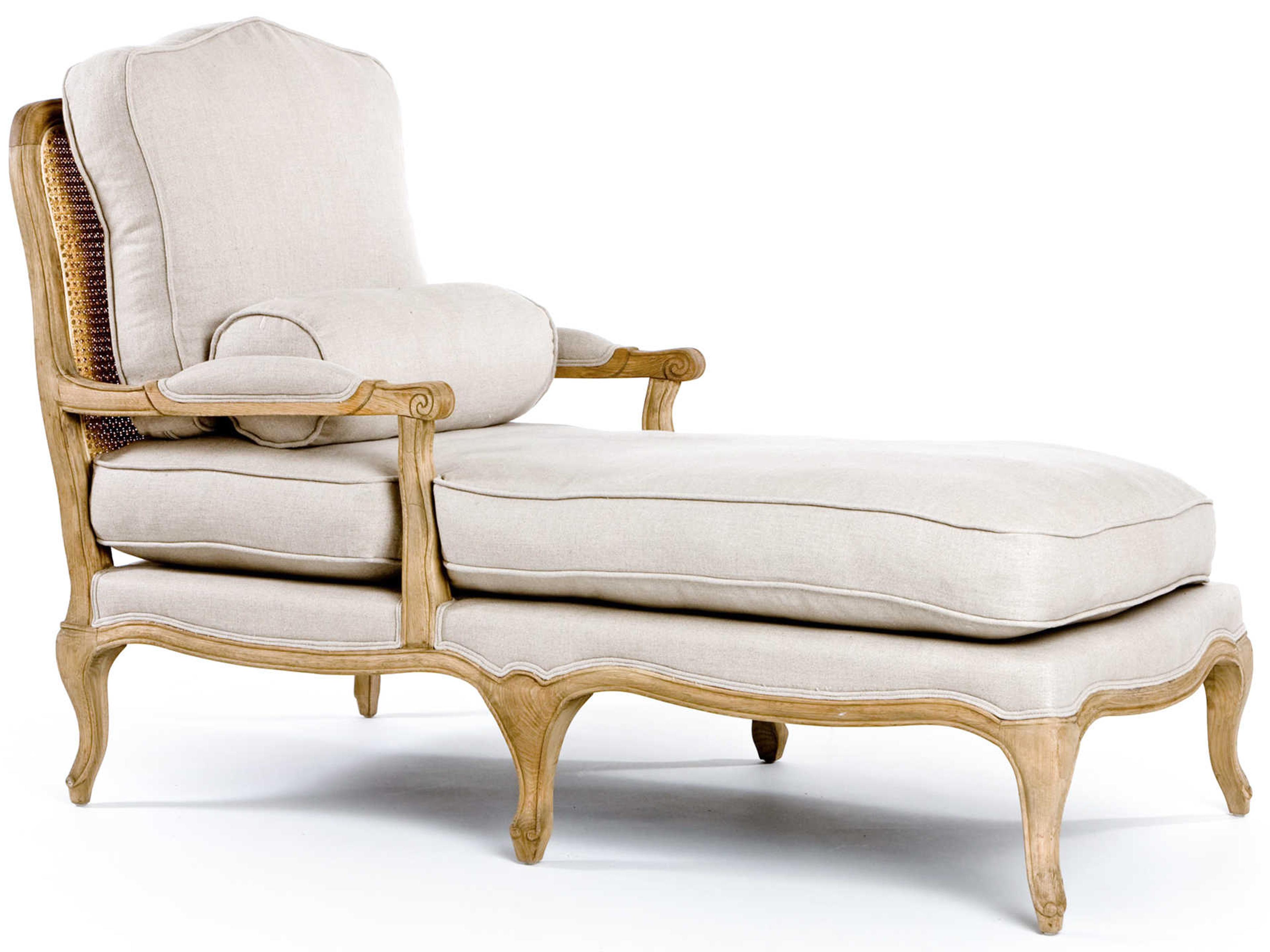 Bastille Natural Oak Linen Beige Upholstered Chaise