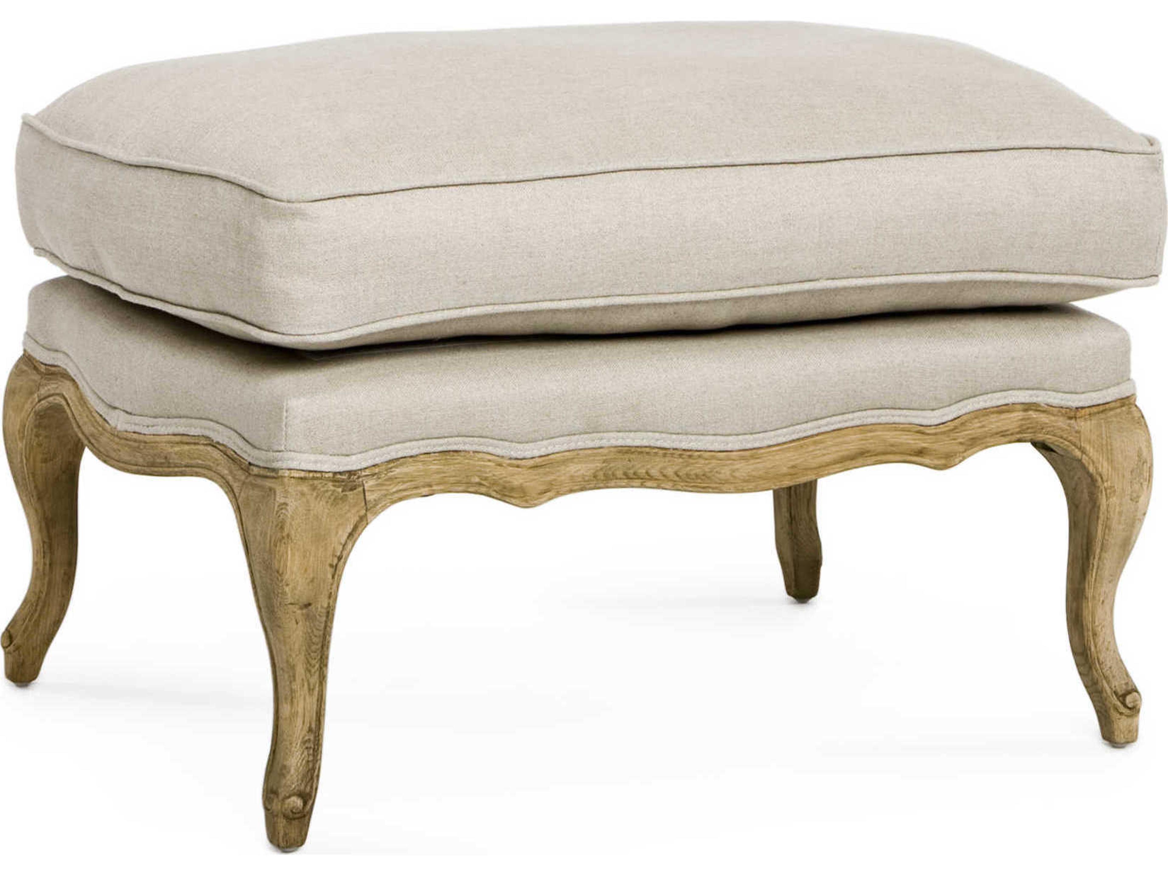 Bastille Natural Linen Cream Upholstered Ottoman
