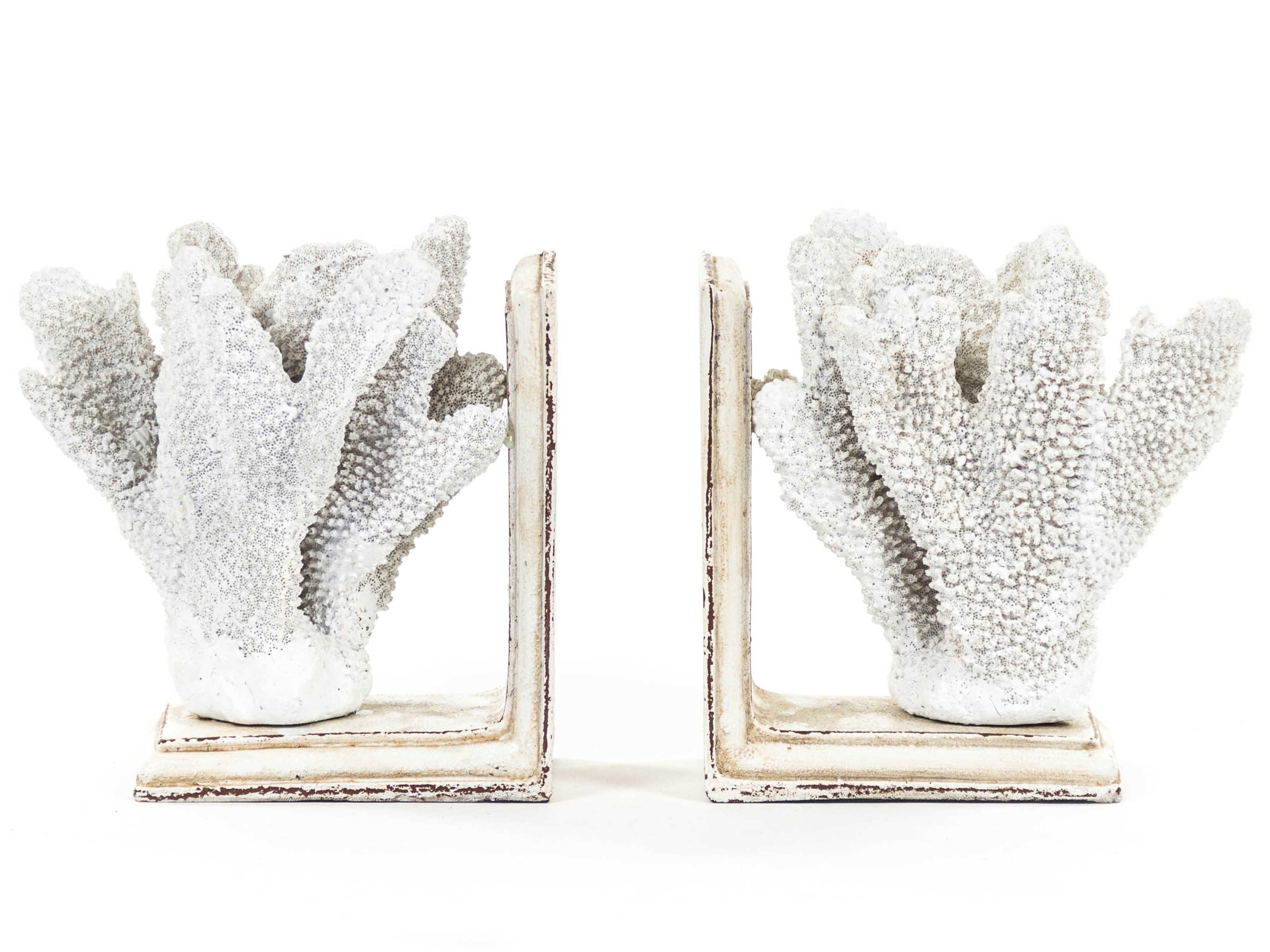Distressed White / Off-White Coral Bookends