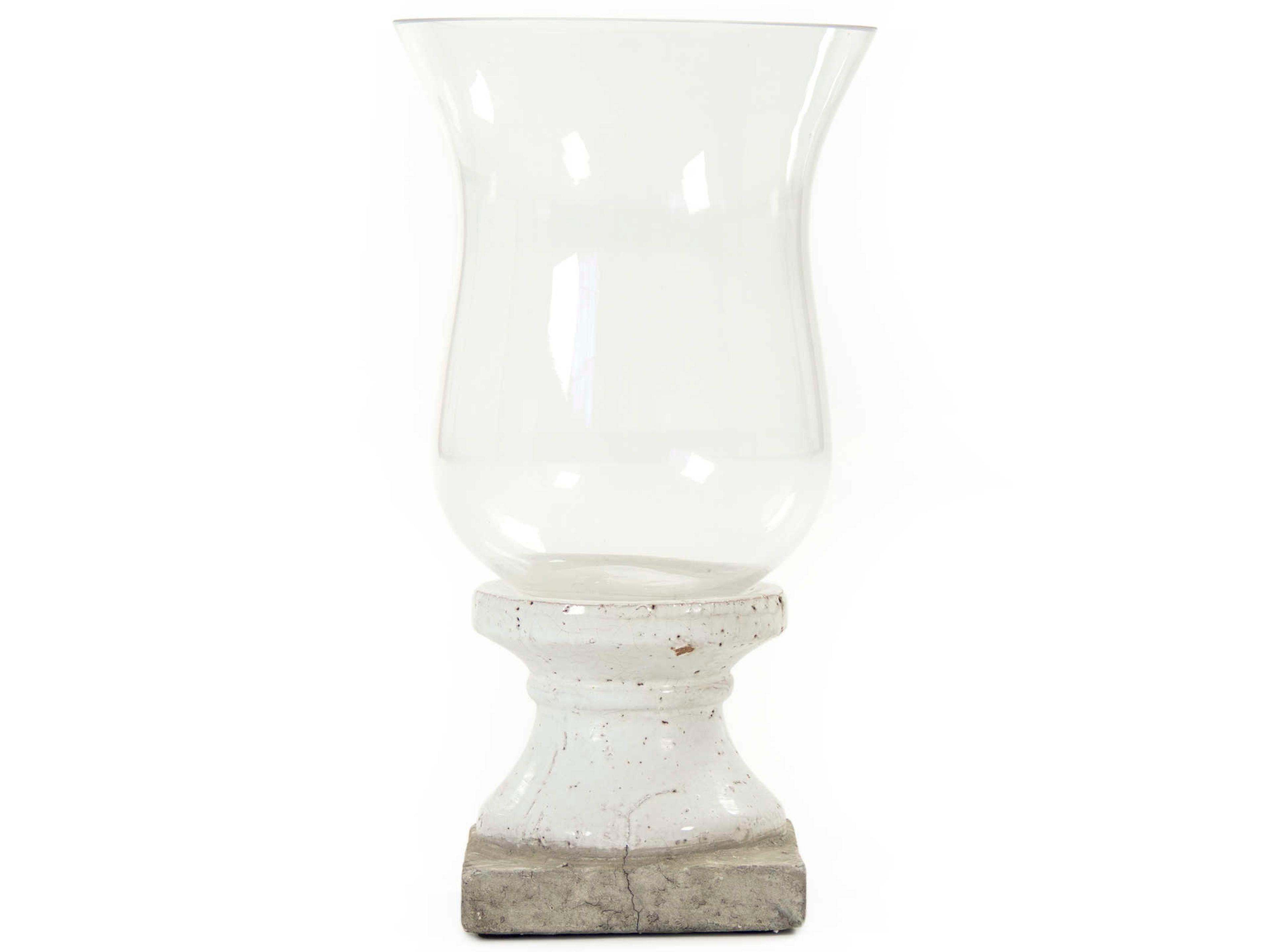 Distressed Off-White 17" High Candle Holder with Crackle Glaze Base