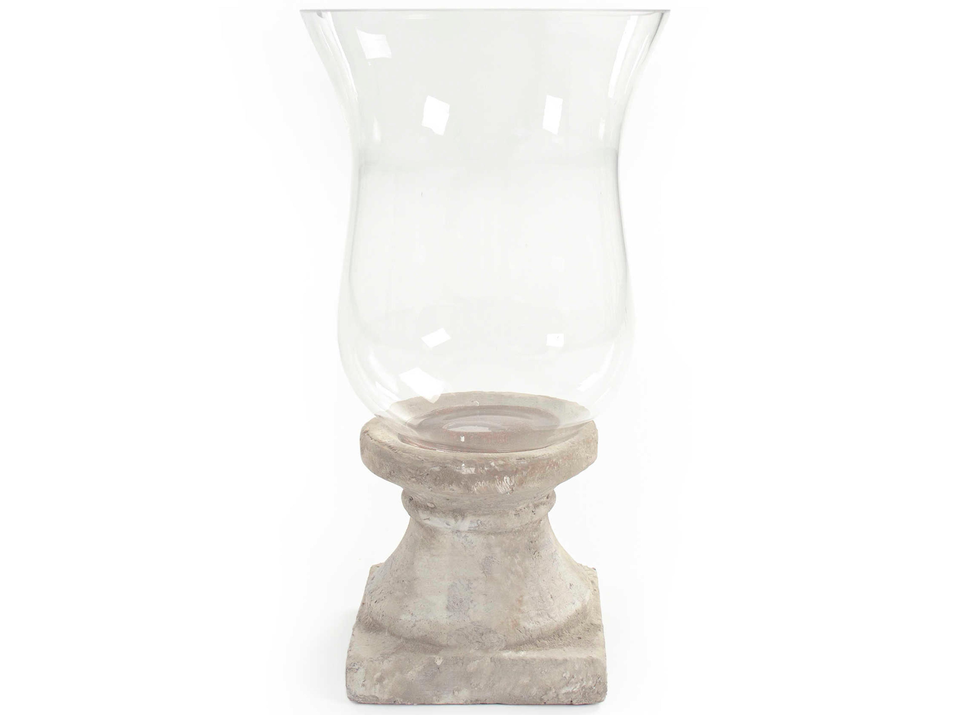 Distressed Off-White 17" High Candle Holder with Cement Base