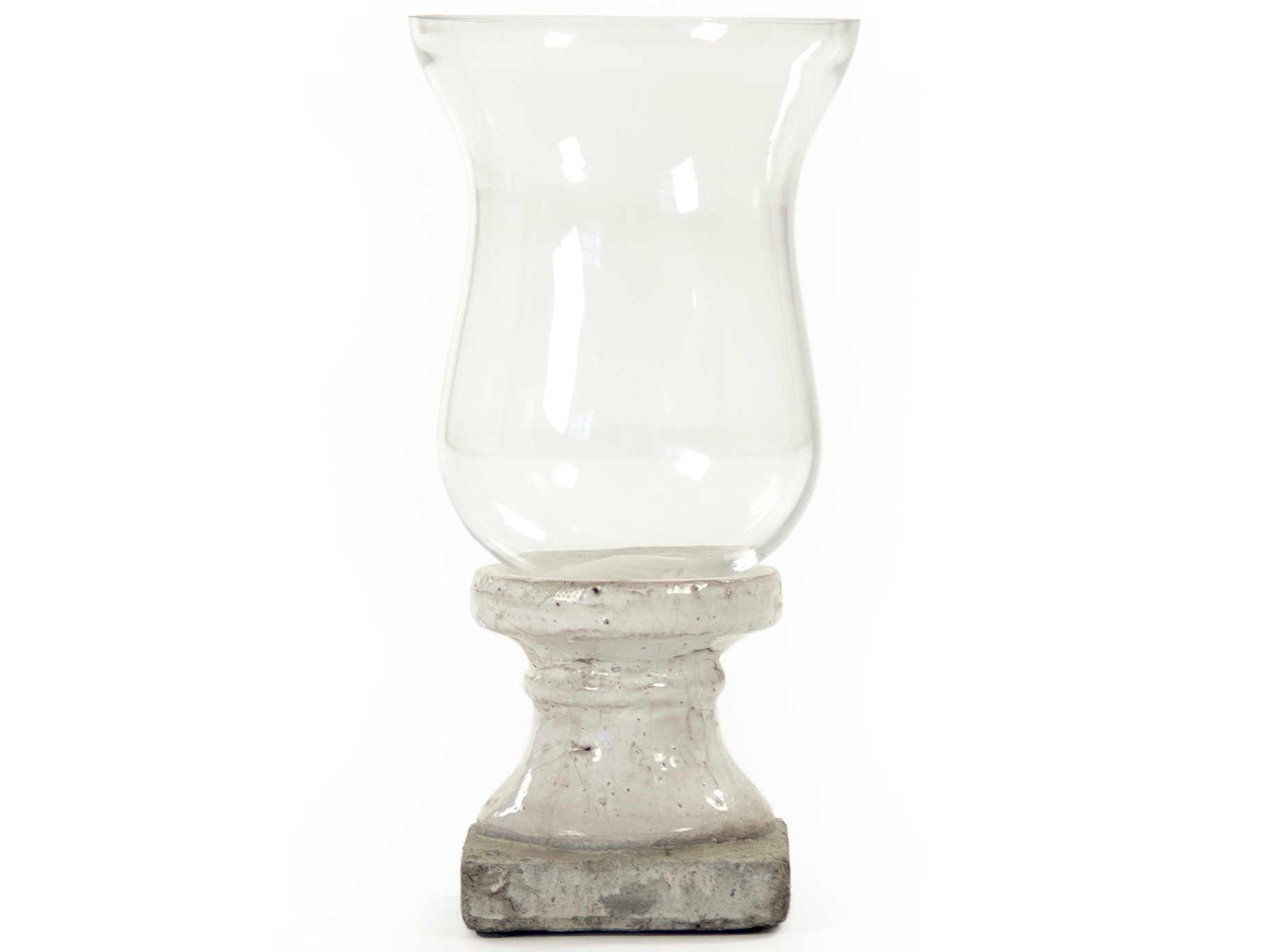 Zentique Distressed Off-White 13" High Candle Holder with Crackle Glaze Base