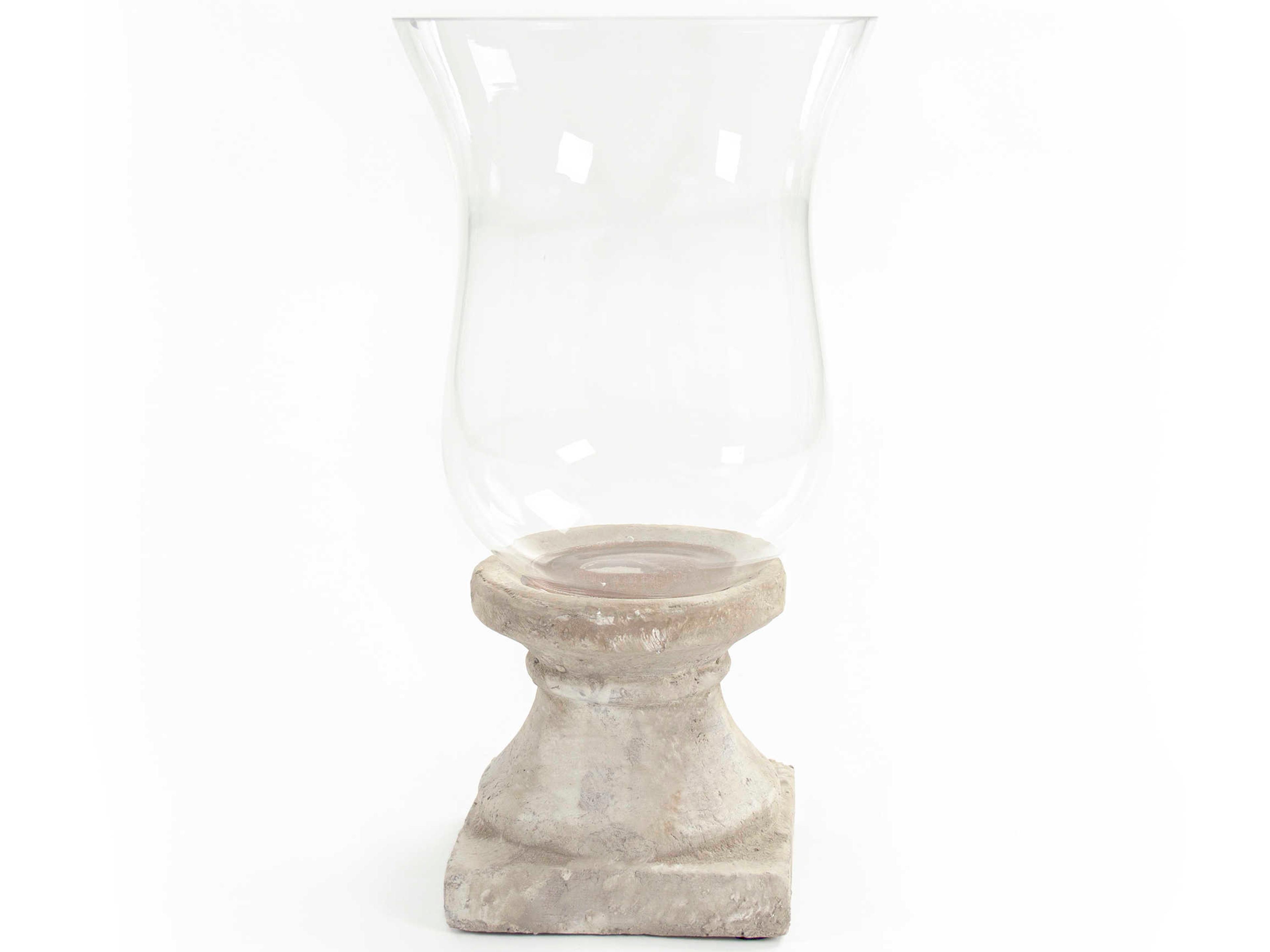 Zentique Distressed Off-White 13" High Candle Holder with Cement Base