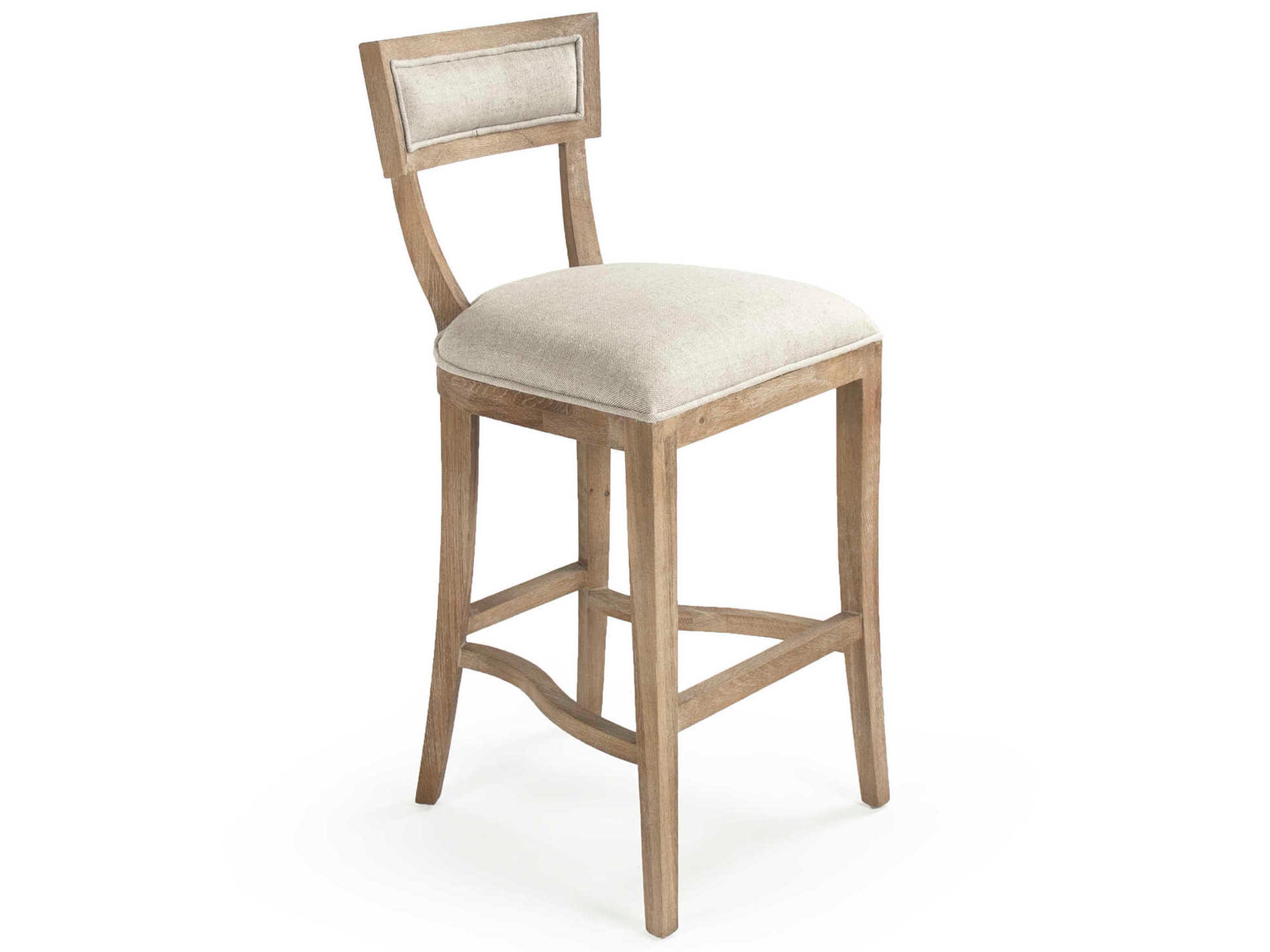 Carvell Upholstered Oak Wood Natural Cream Linen Bar Stool
