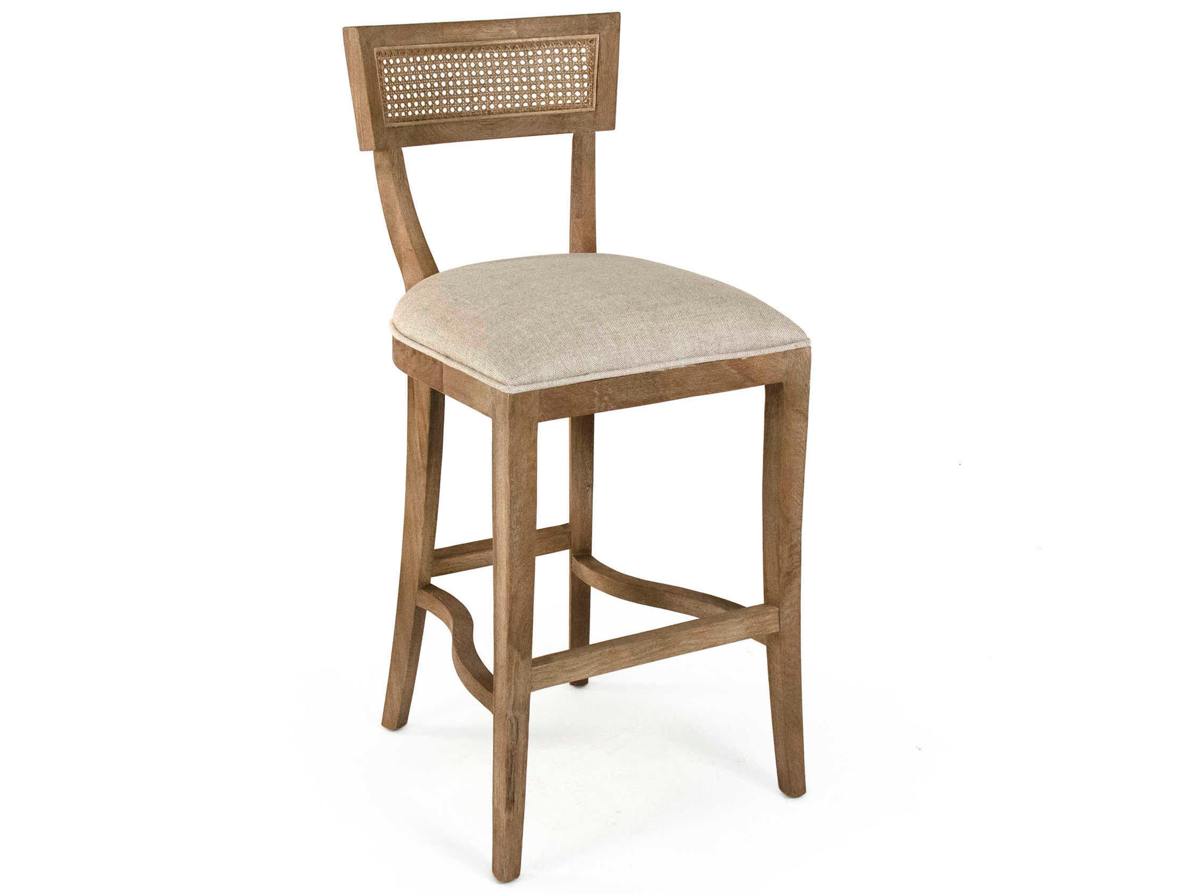 Carvell Upholstered Oak Wood Natural Cream Linen Bar Stool