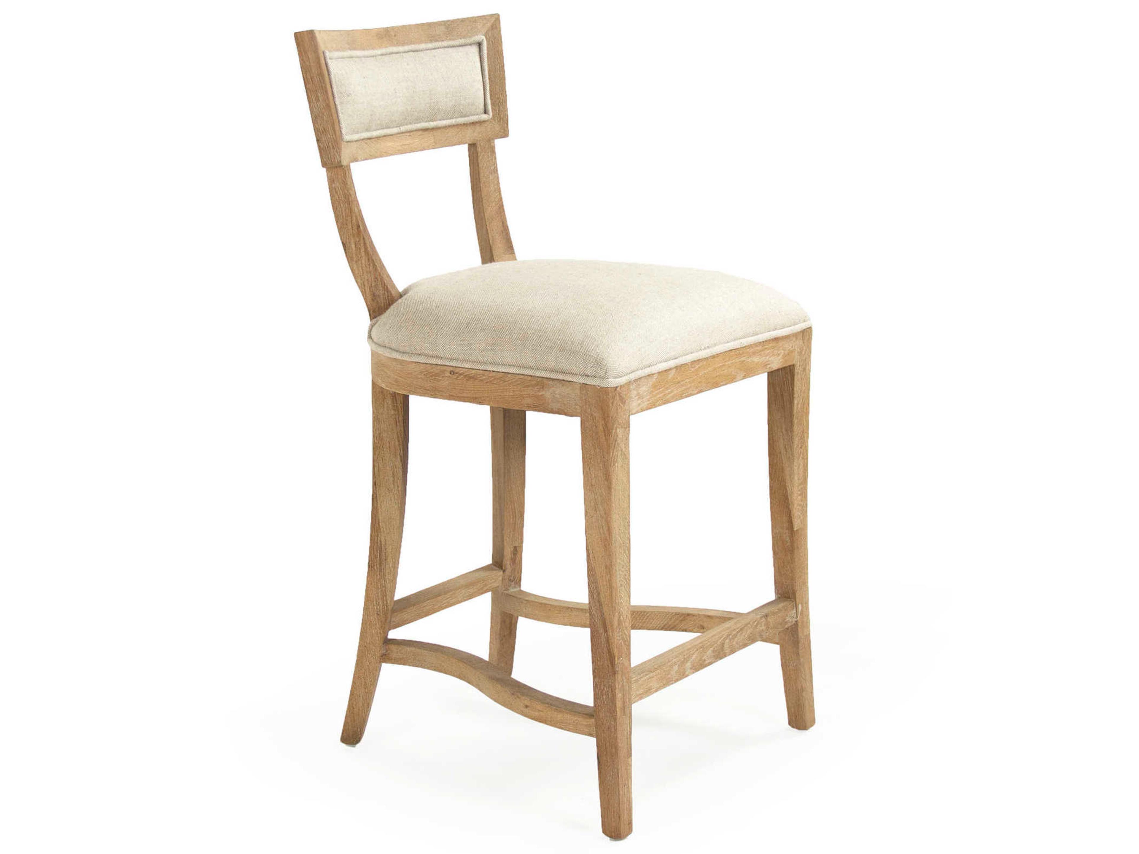 Carvell Upholstered Oak Wood Natural Cream Linen Counter Stool