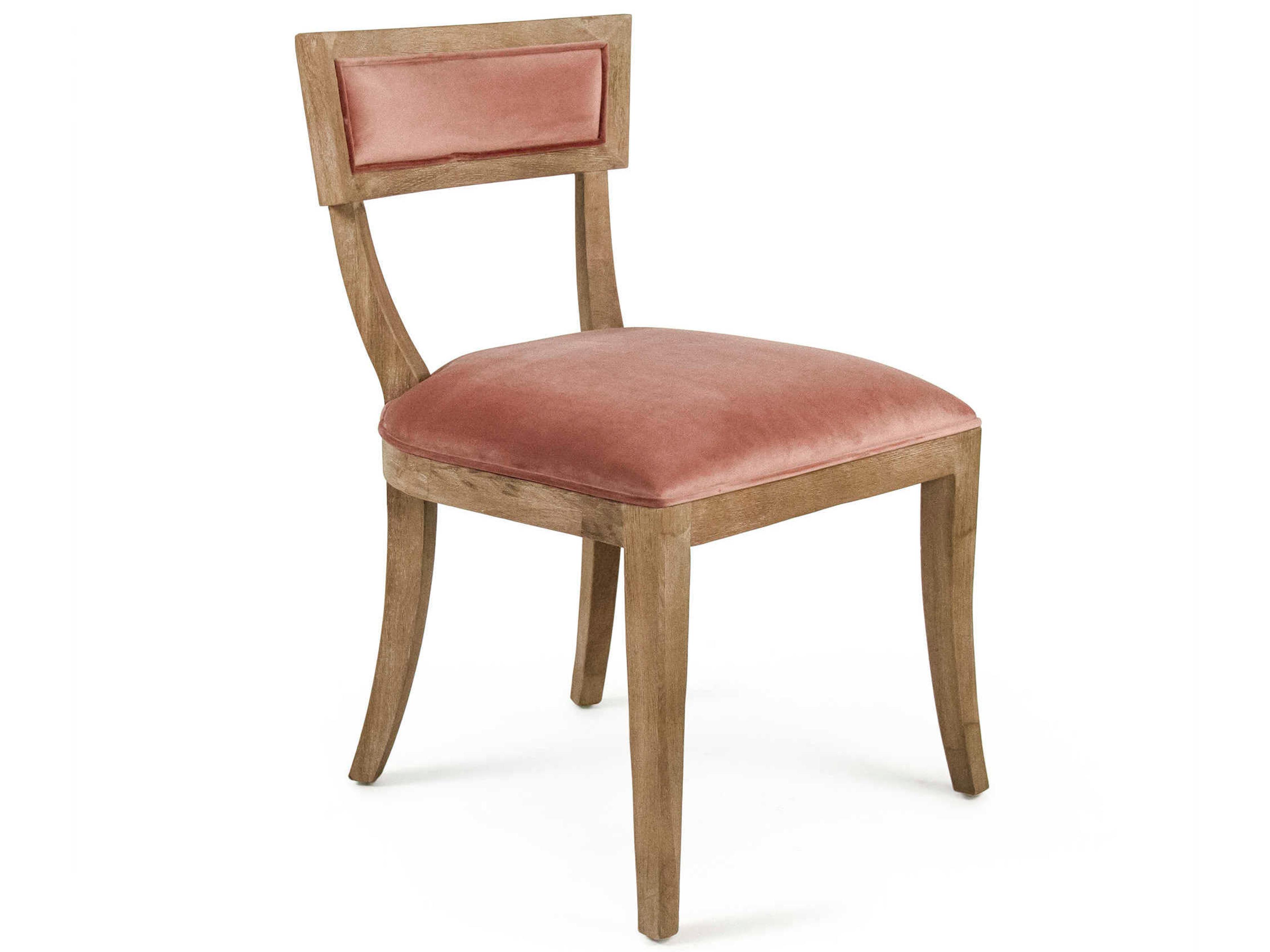 Carvell Oak Wood Pink Upholstered Side Dining Chair