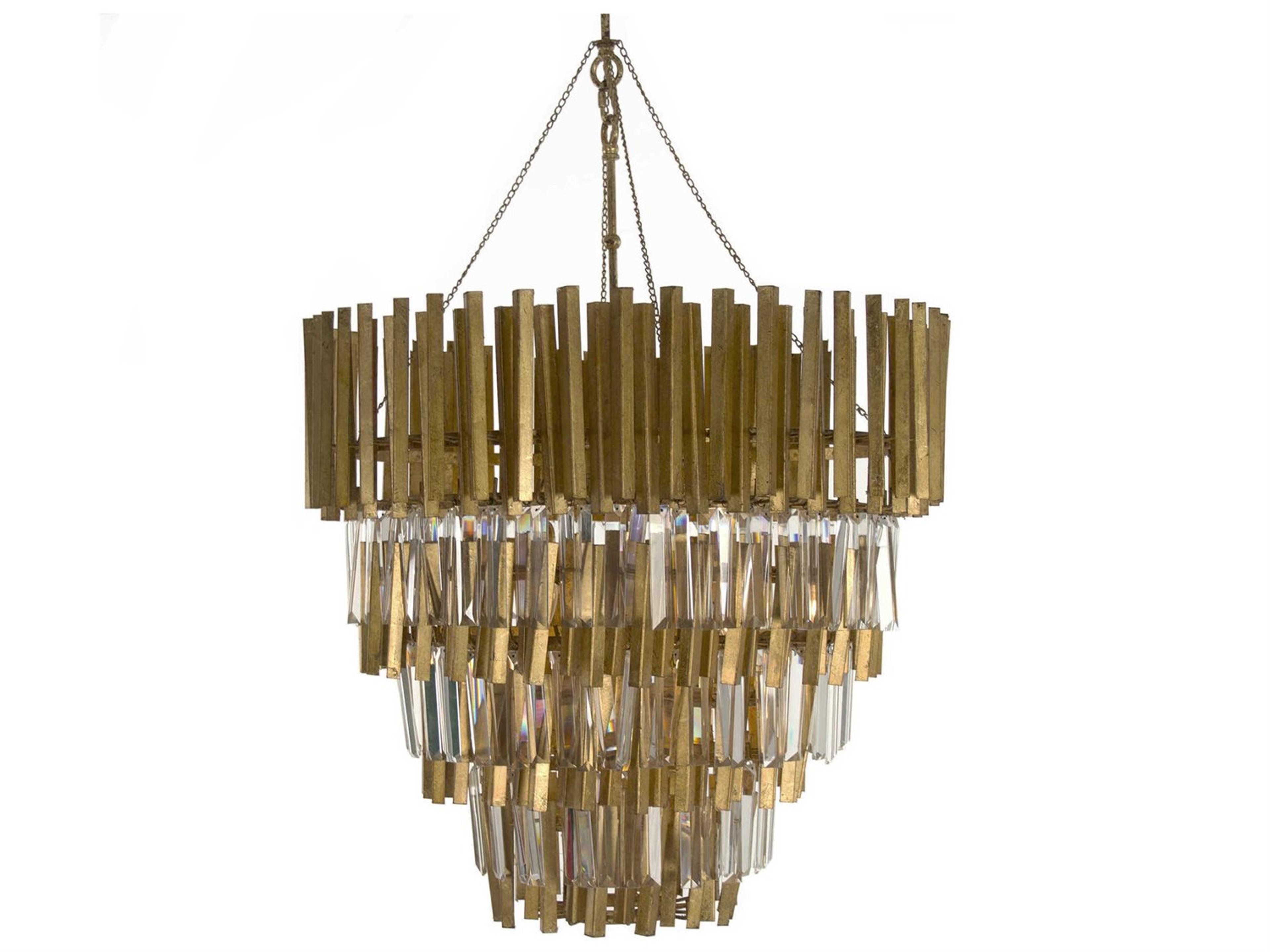 4-Light Gold Leaf Crystal Candelabra Chandelier